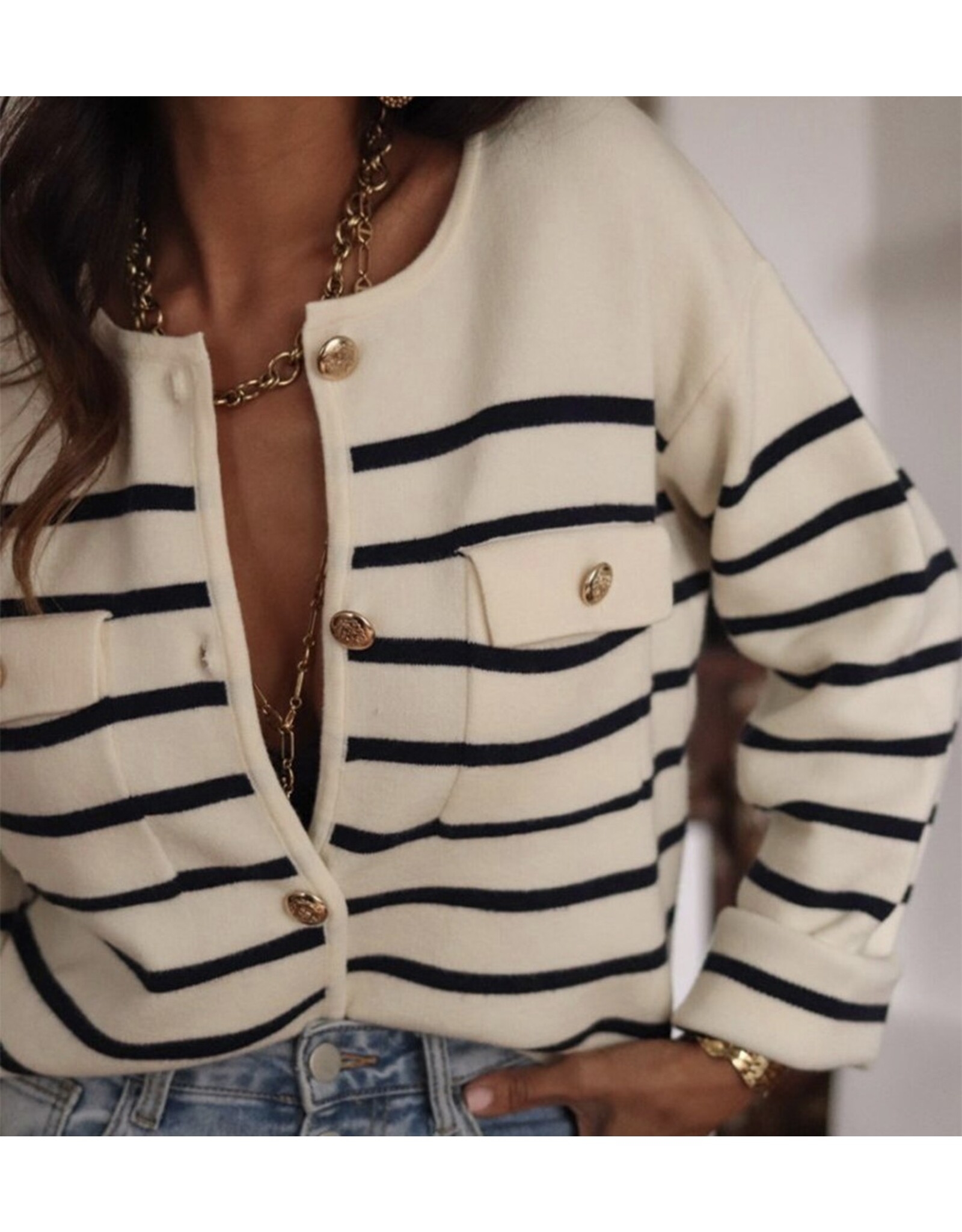LATA Black Stripe Buttoned Cardigan