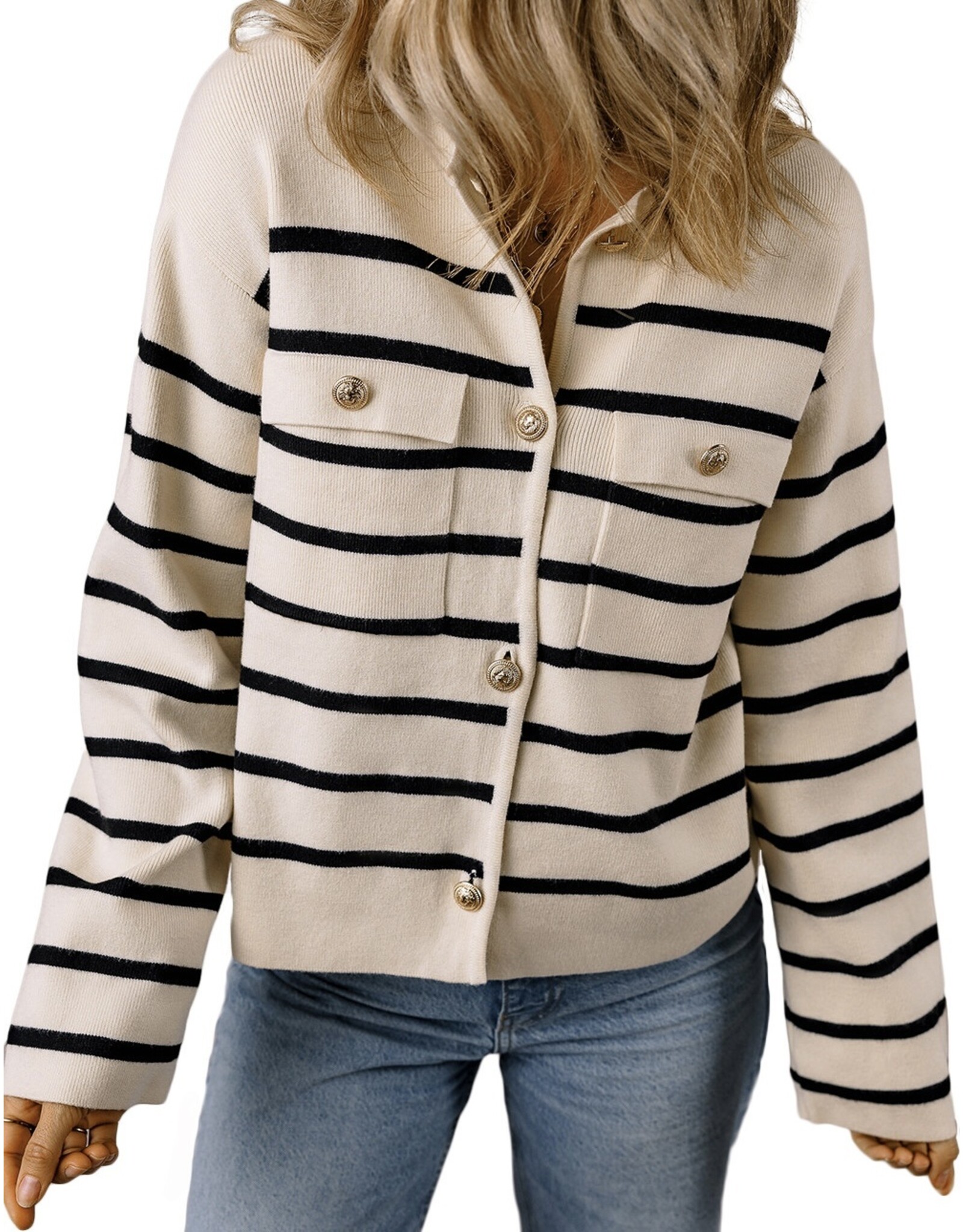 LATA Black Stripe Buttoned Cardigan
