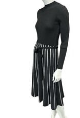 final touch Black/white mock neck stripe sweater dress