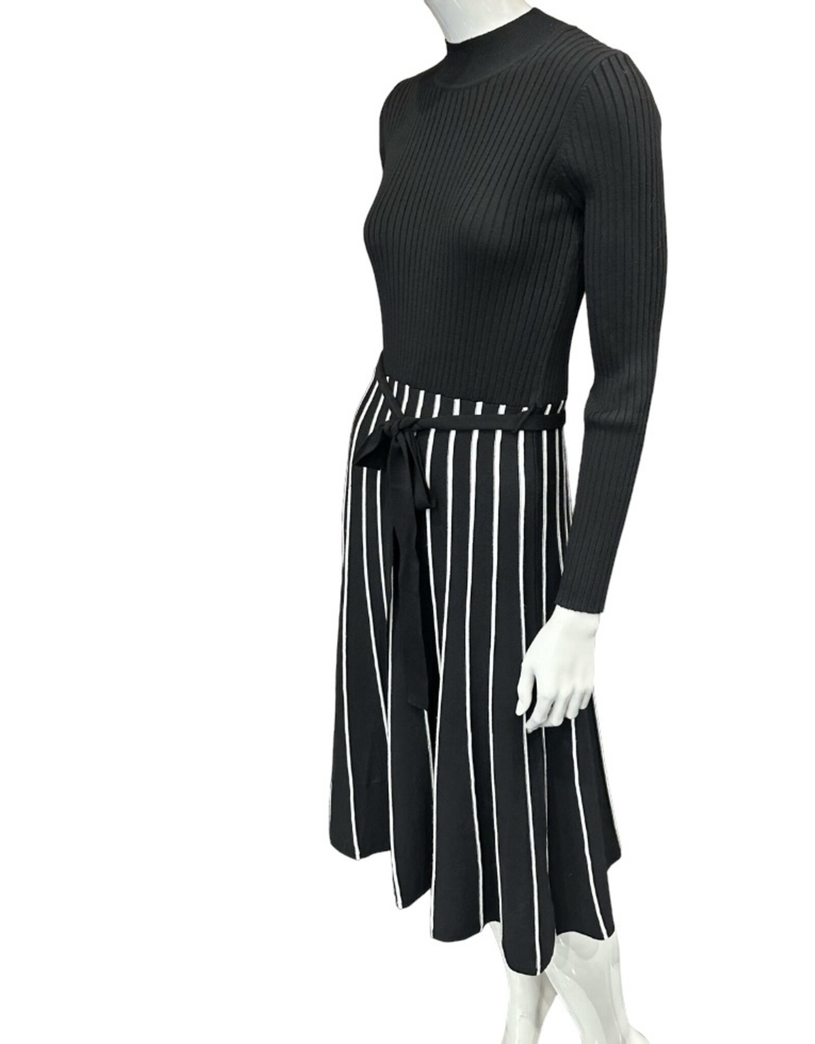 final touch Black/white mock neck stripe sweater dress
