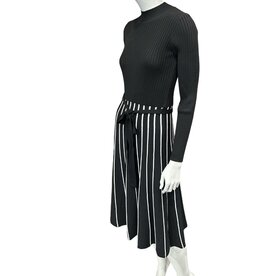 final touch Black/white mock neck stripe sweater dress