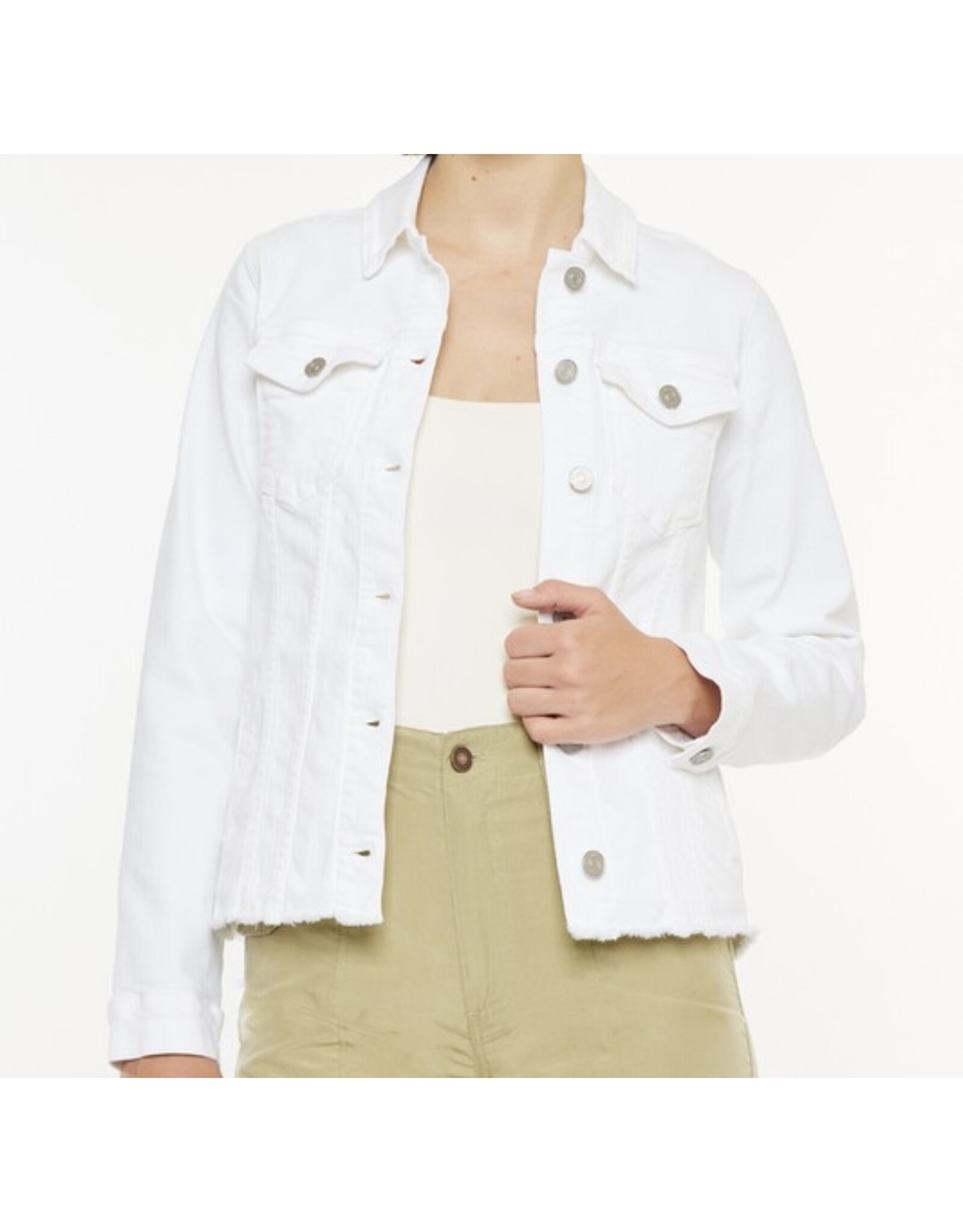 Kancan White Fray Denim Jacket