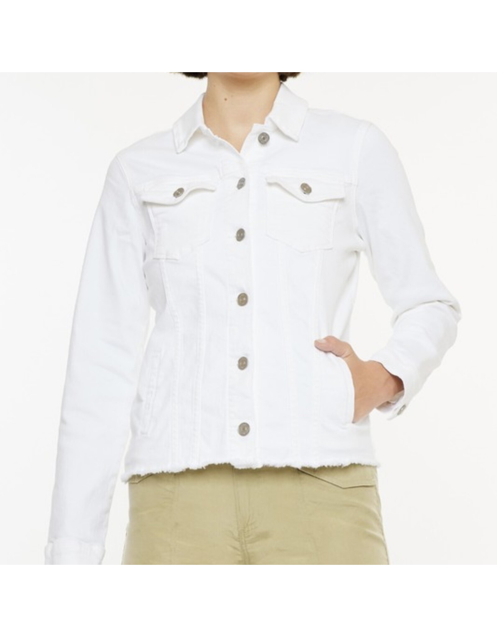 Kancan White Fray Denim Jacket