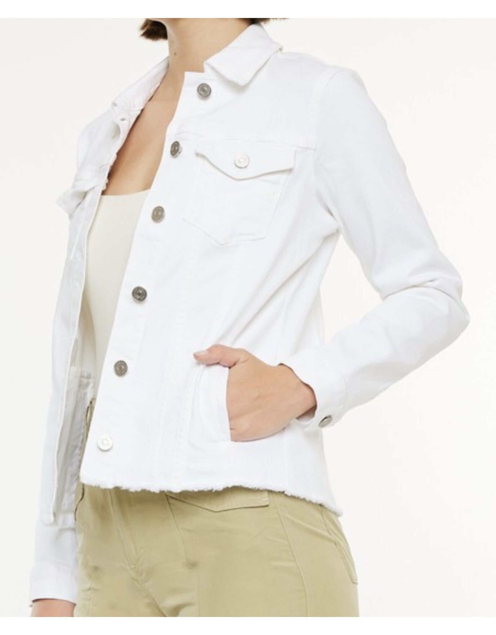 Kancan White Fray Denim Jacket