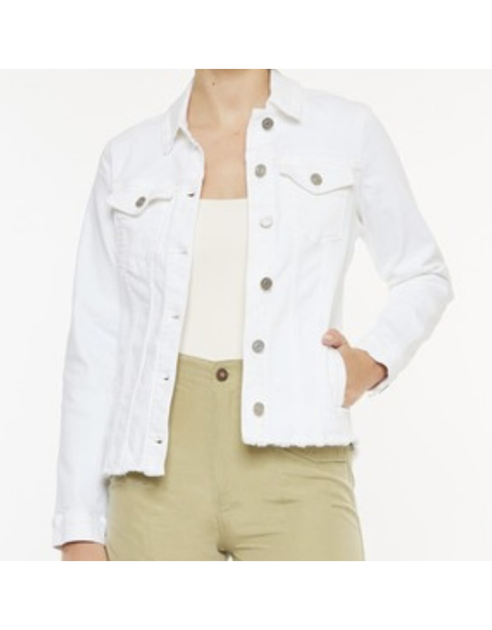Kancan White Fray Denim Jacket