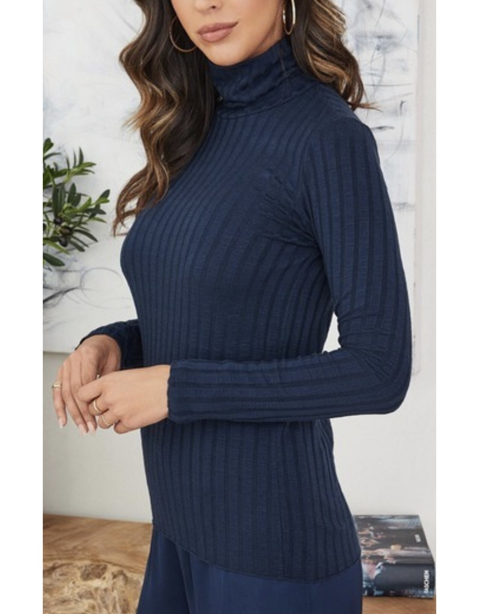 venti6 Long slv turtleneck rib knit top