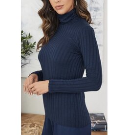 venti6 Long slv turtleneck rib knit top