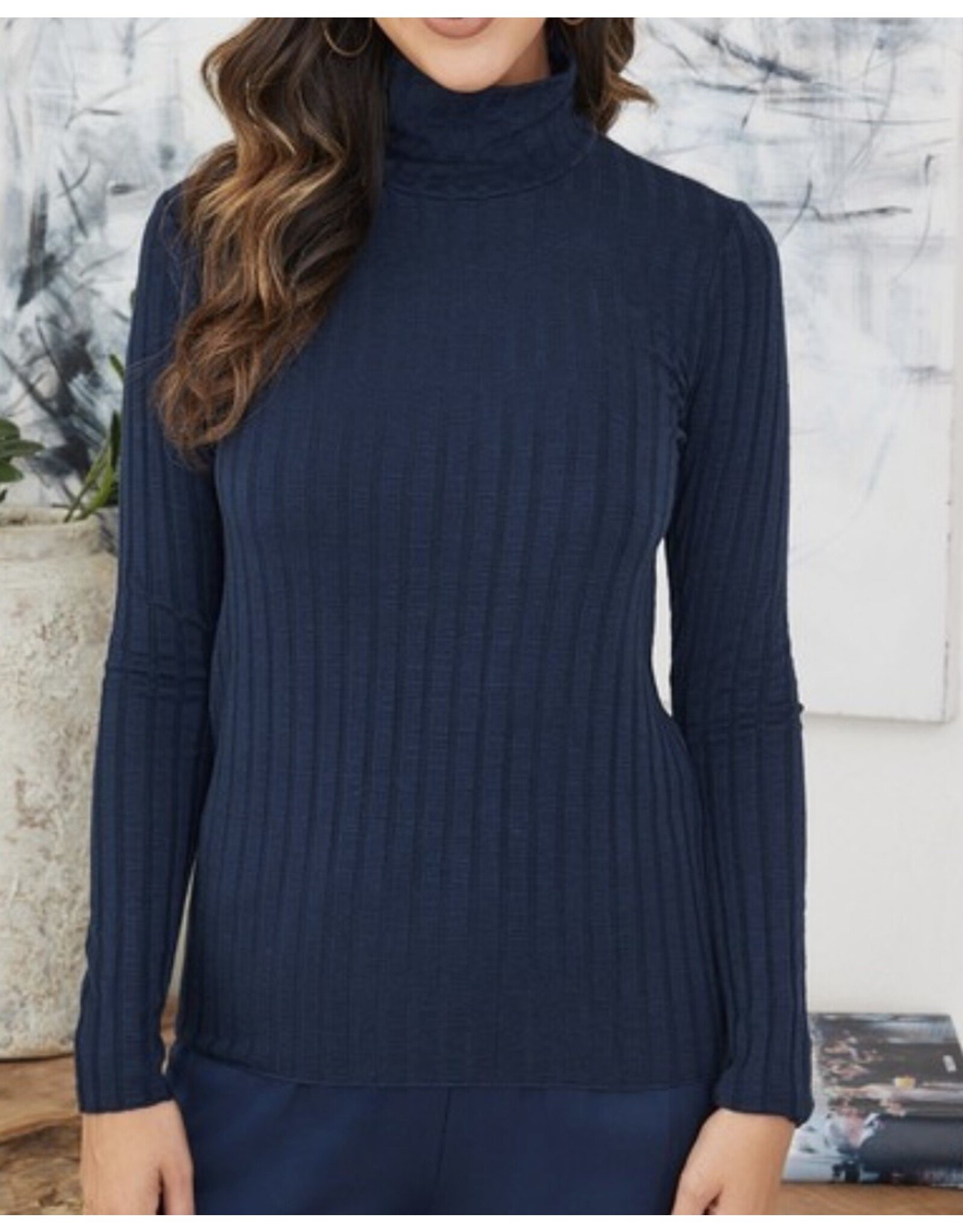 venti6 Long slv turtleneck rib knit top
