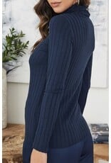 venti6 Long slv turtleneck rib knit top