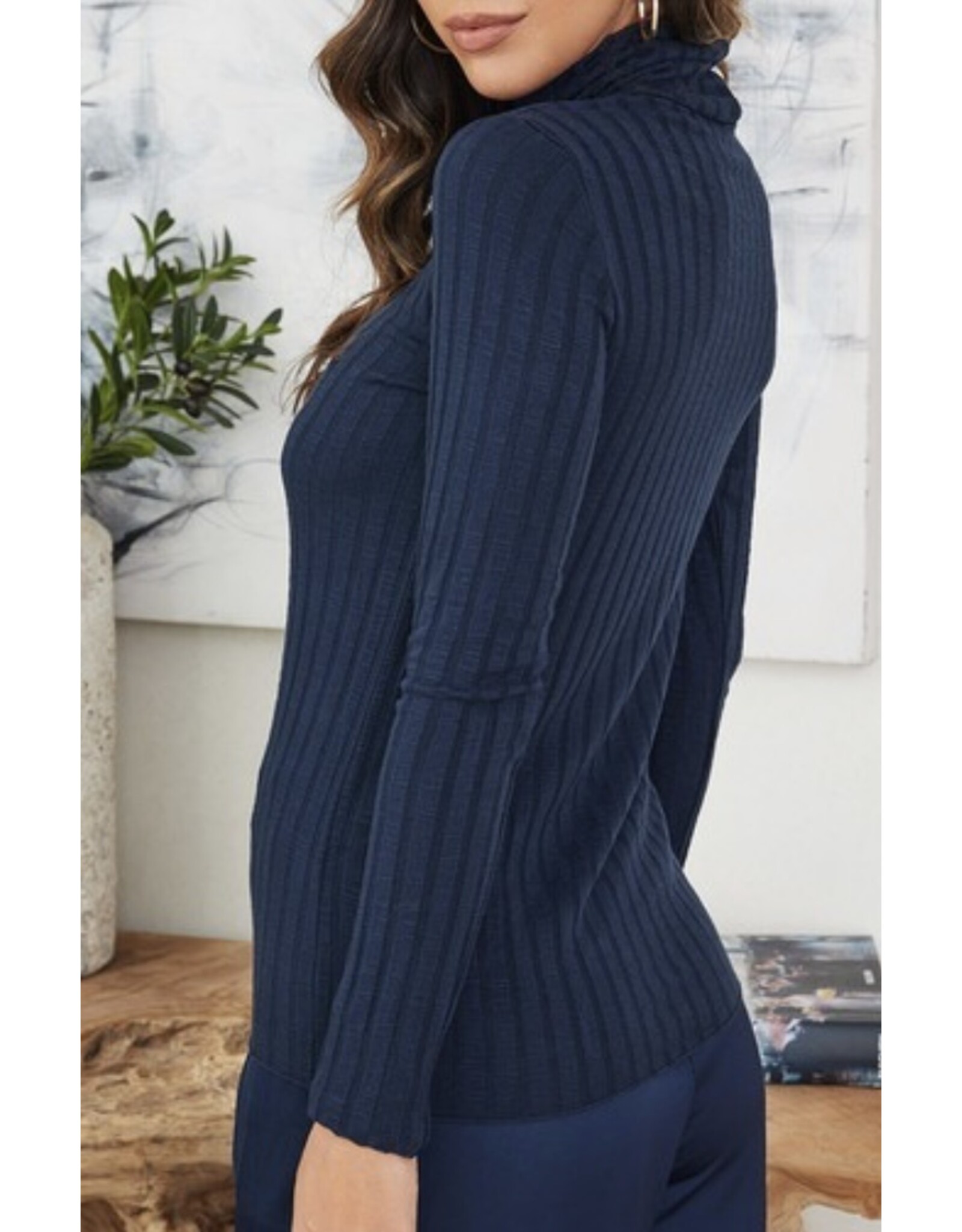 venti6 Long slv turtleneck rib knit top