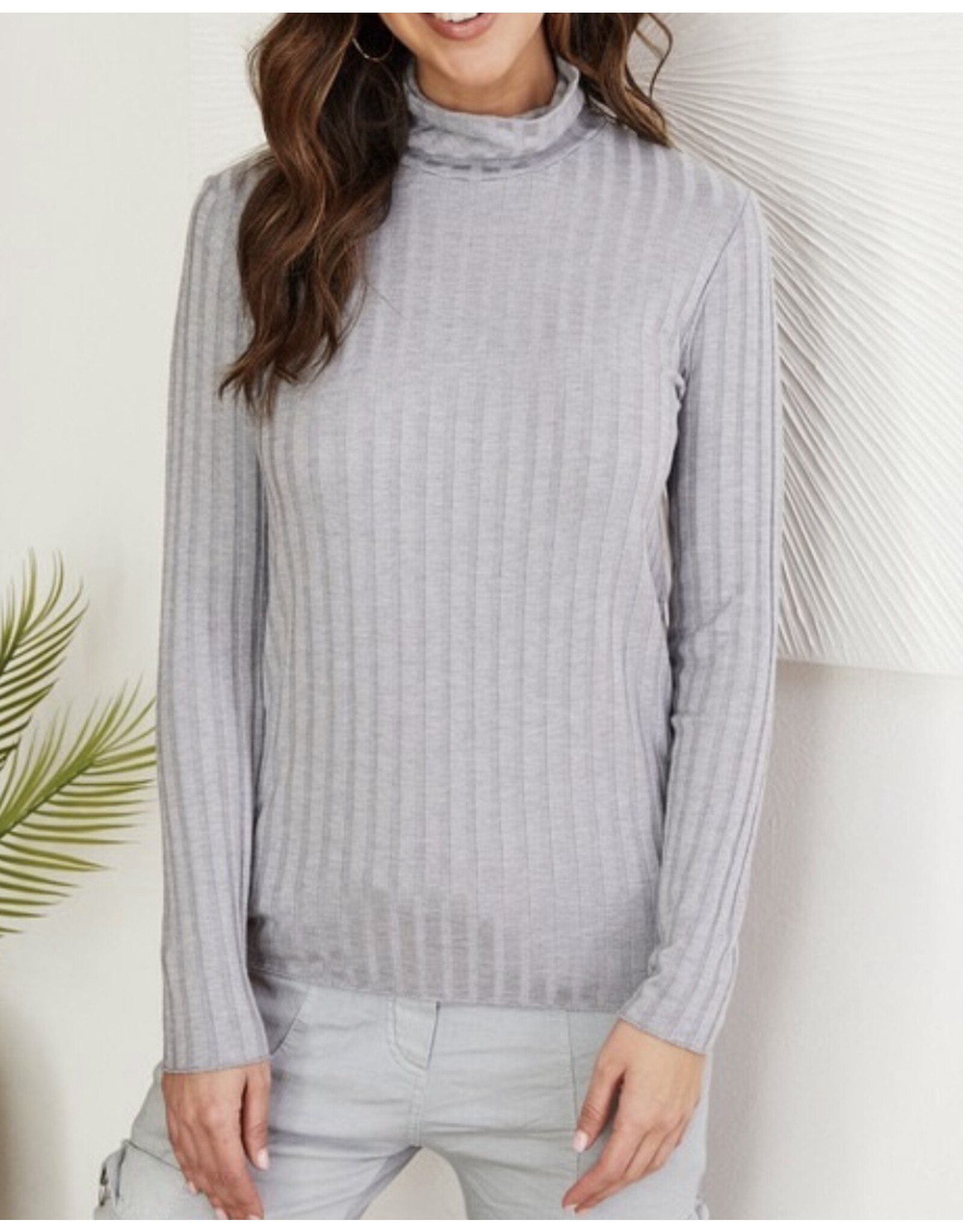 venti6 Long slv turtleneck rib knit top