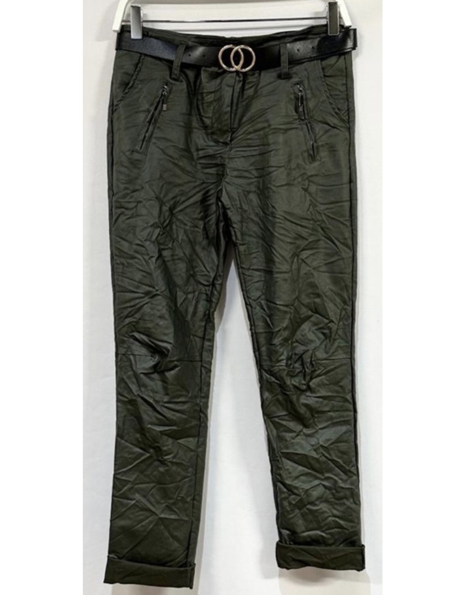 venti6 PU coated zipper pocket crinkle joggers