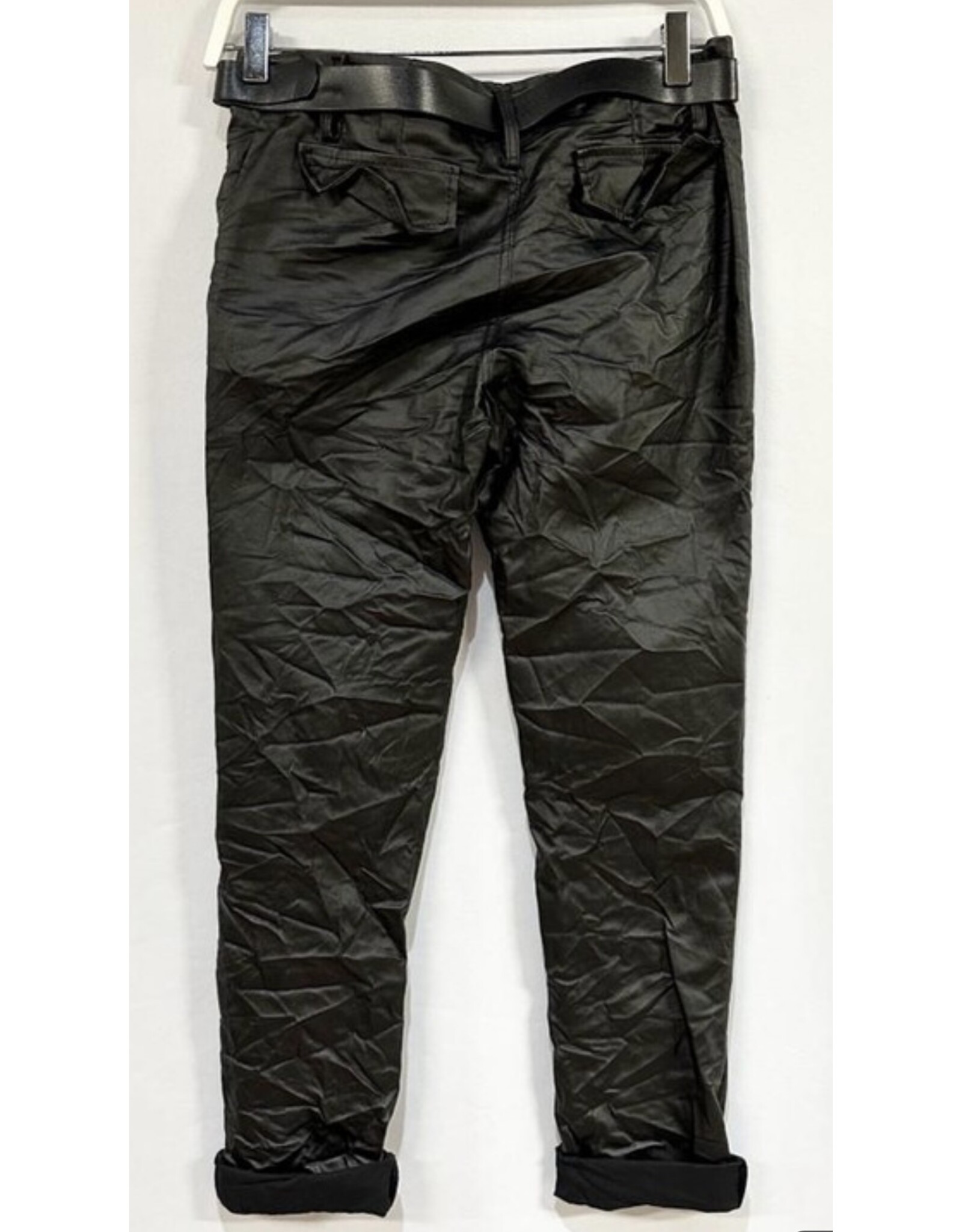 venti6 PU coated zipper pocket crinkle joggers