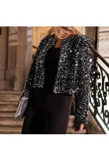 LATA Black Sequin open front crop jacket
