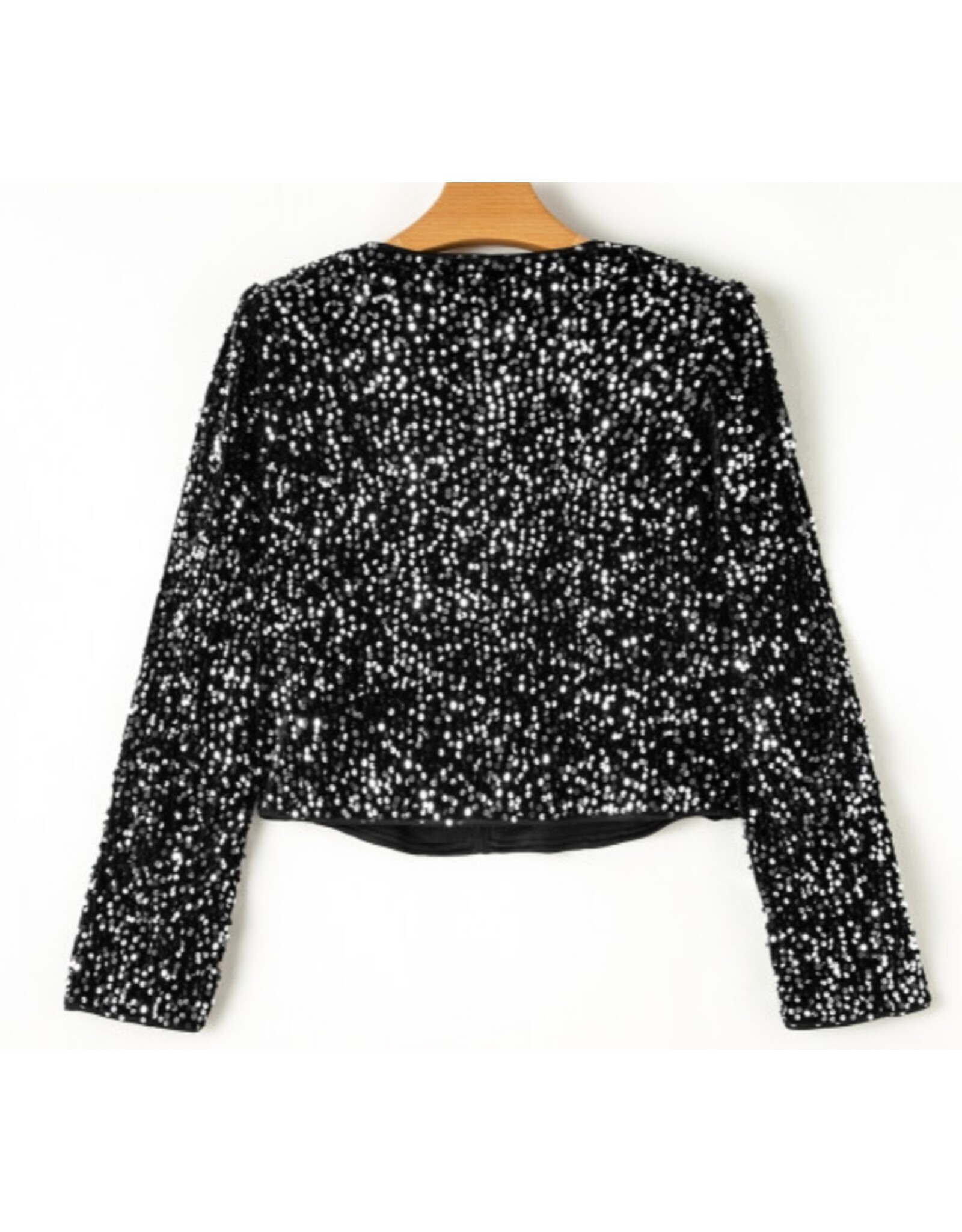 LATA Black Sequin open front crop jacket