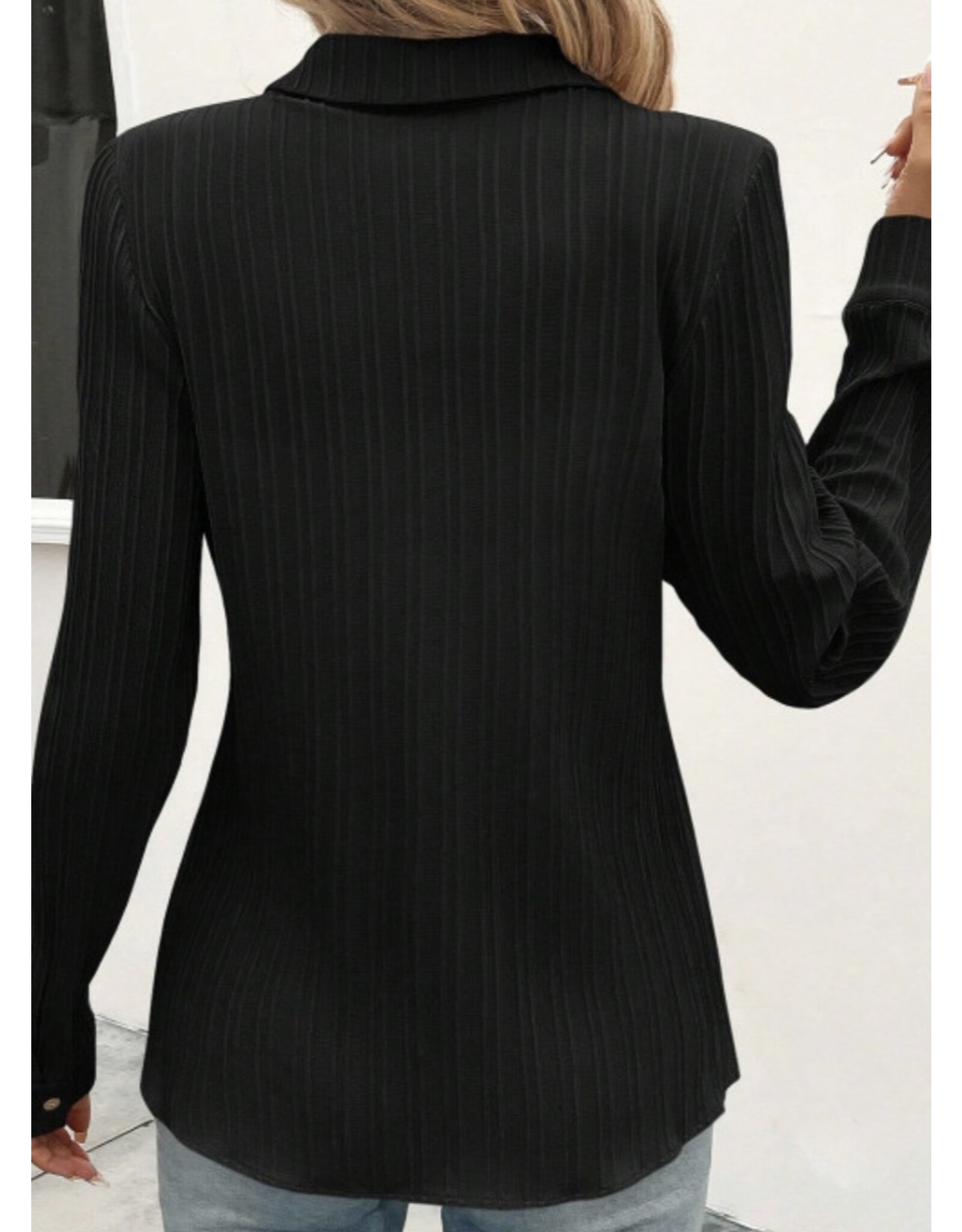 LATA Black textured long slv button shirt