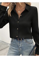 LATA Black textured long slv button shirt