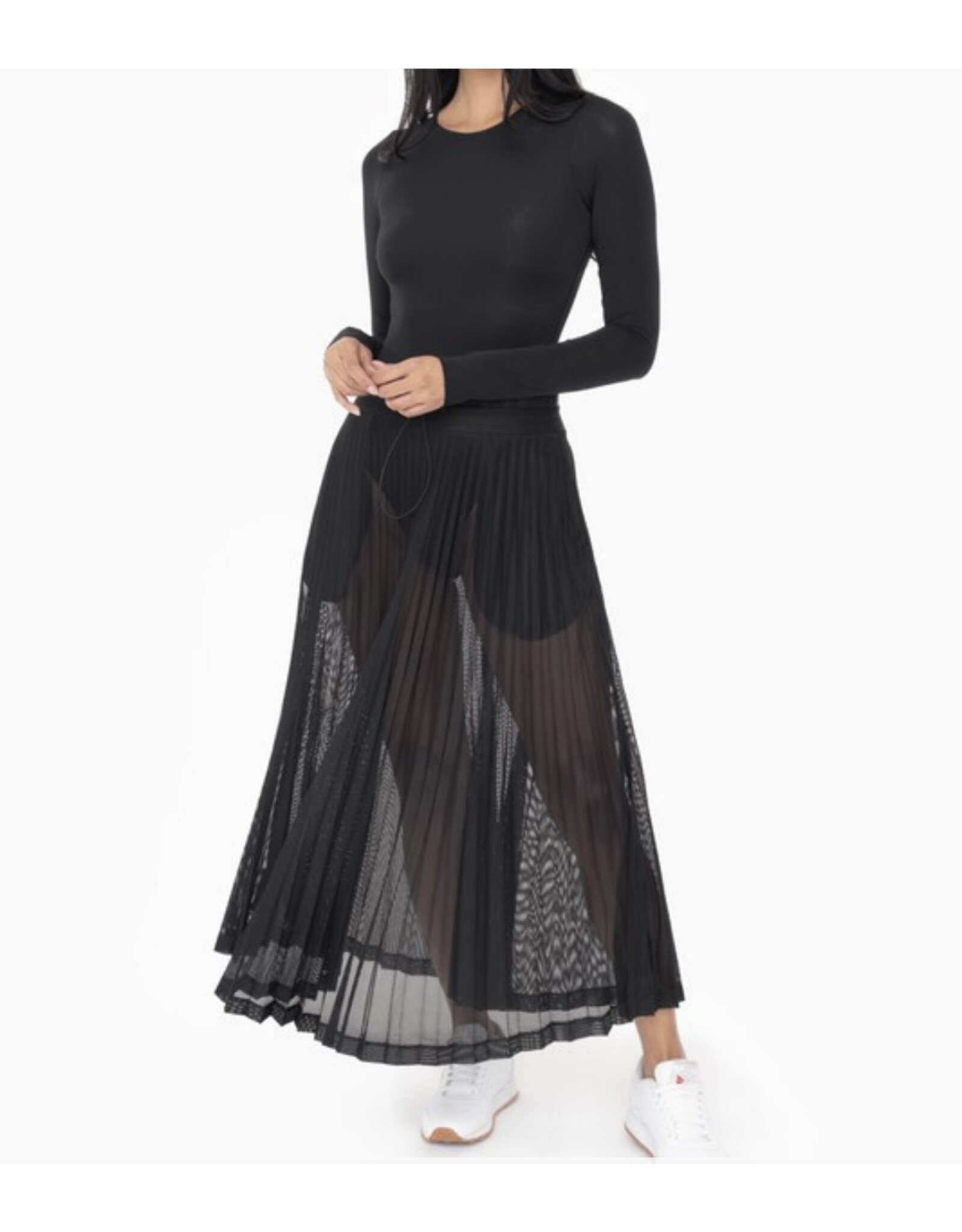 mono b Pleated Mesh Midi Skirt