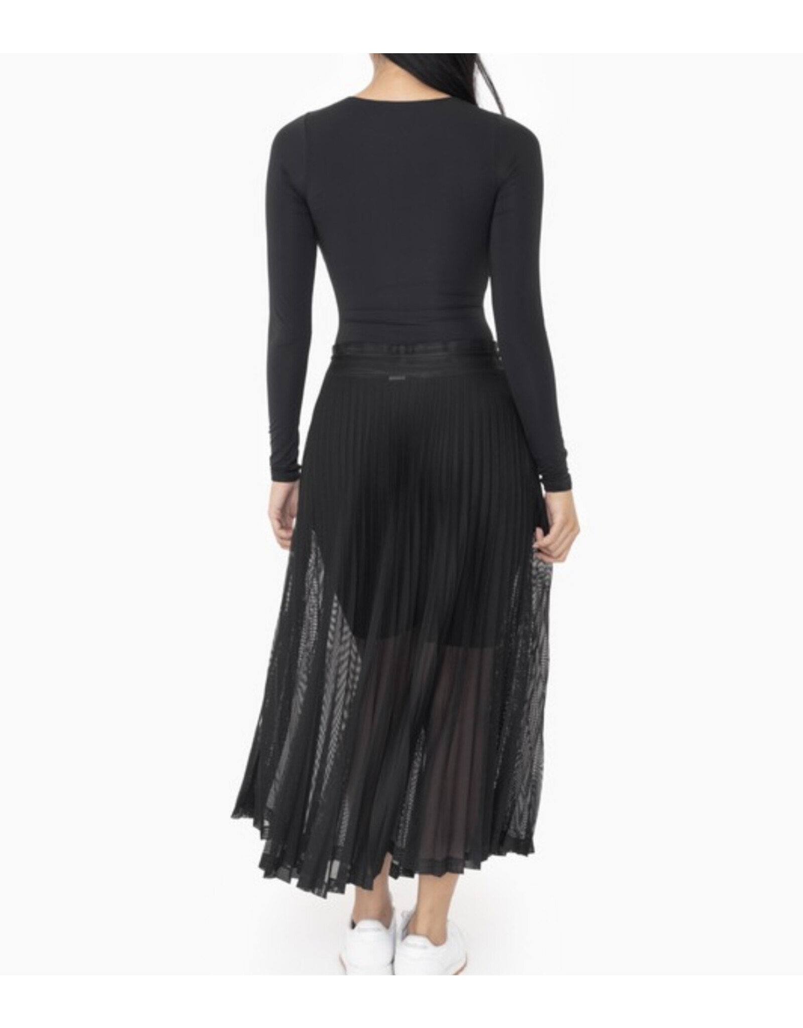 mono b Pleated Mesh Midi Skirt