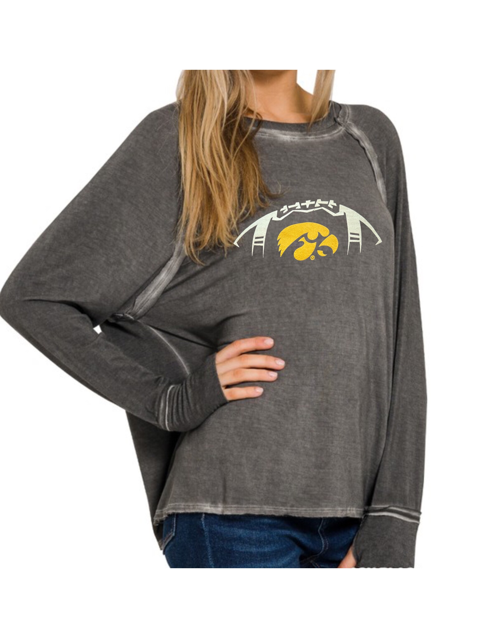 Football washed long slv top