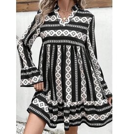 LATA Boho Geometric Flared Dress