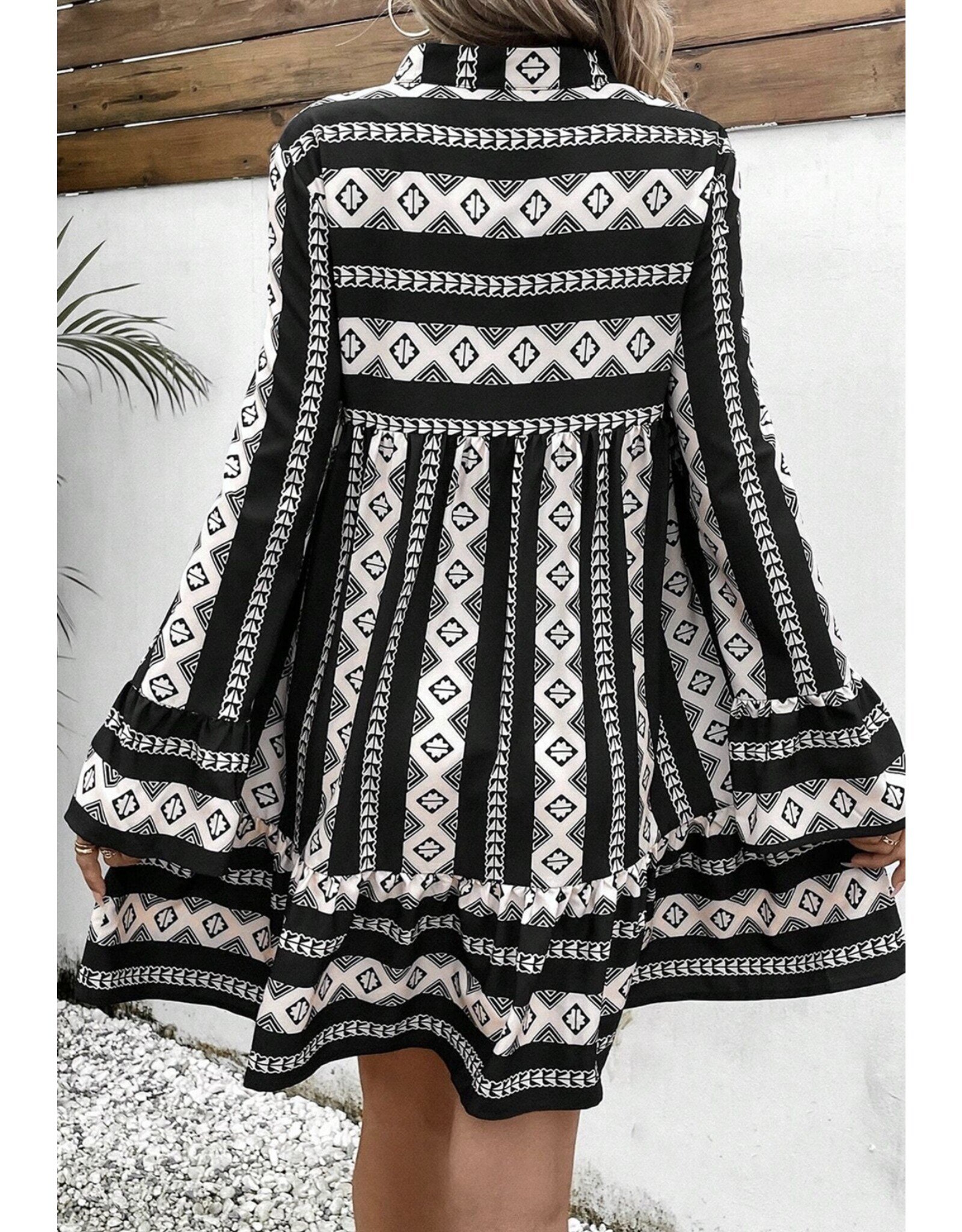 LATA Boho Geometric Flared Dress