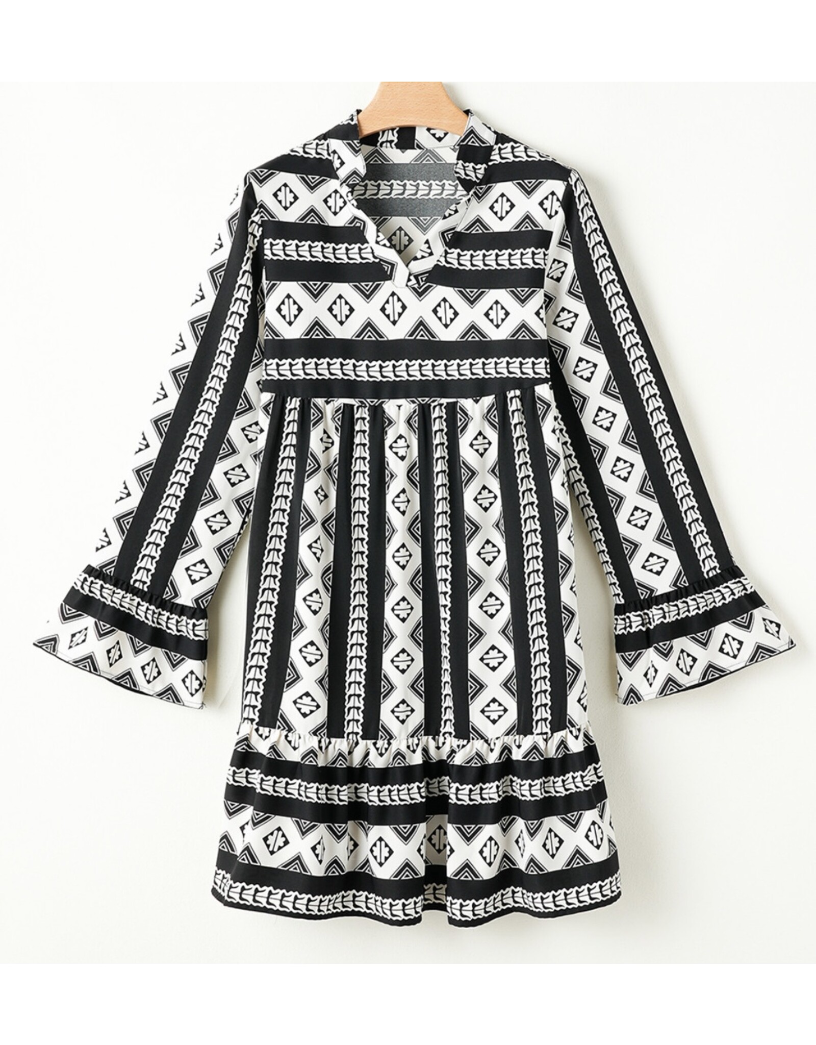 LATA Boho Geometric Flared Dress