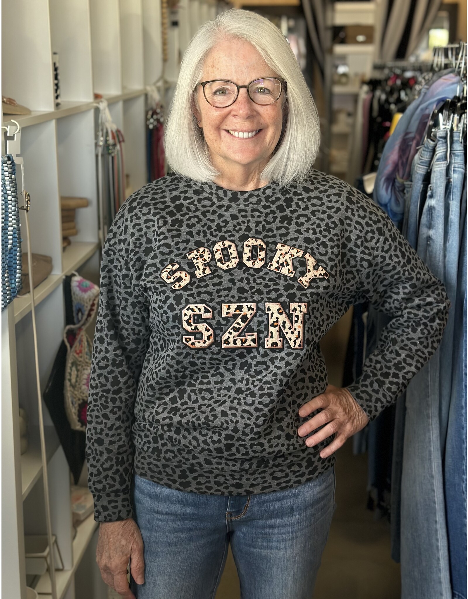 LATA Leopard Chenille Spooky SZN Sweatshirt