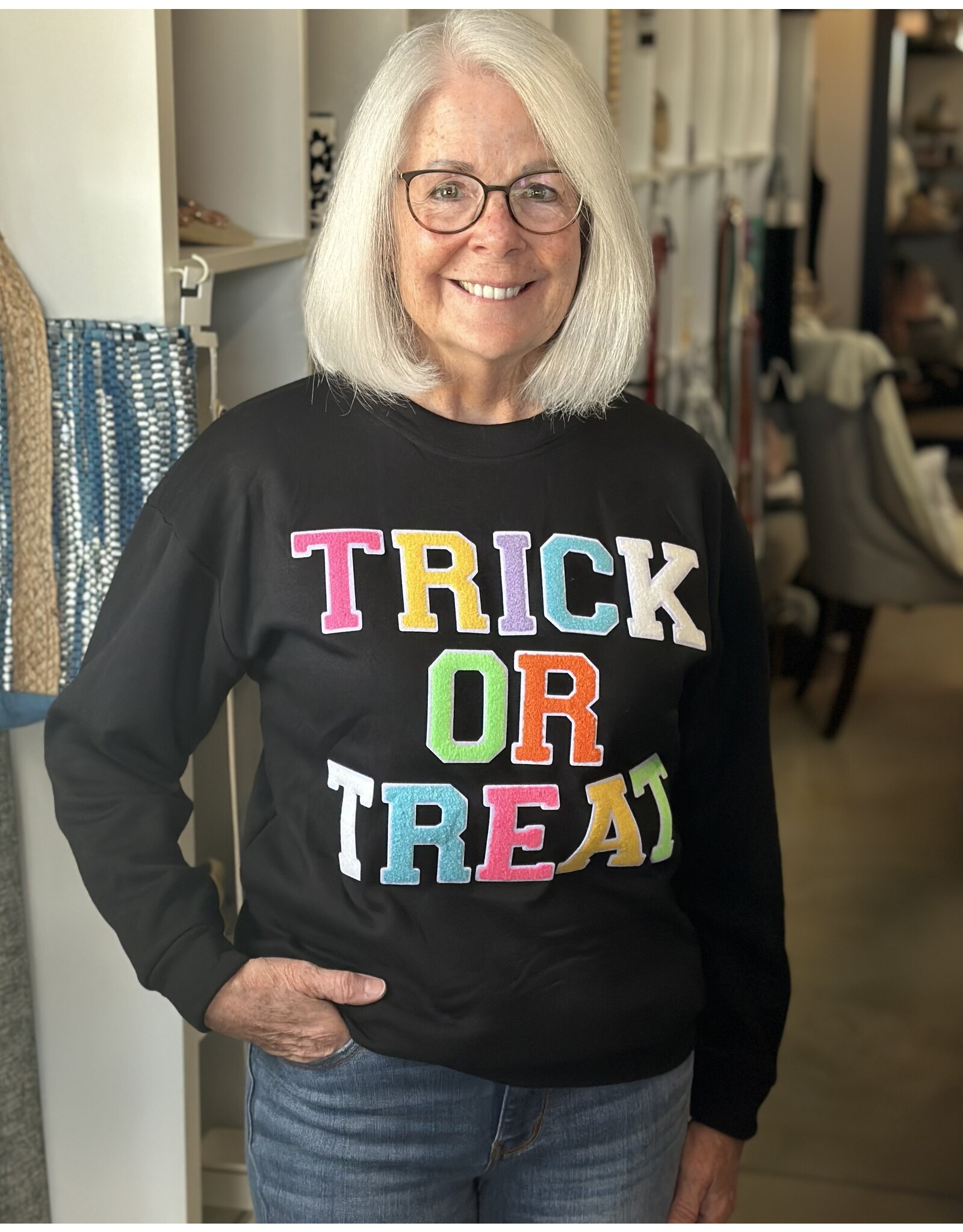 LATA Soft Chenille Trick or Treat Sweatshirt