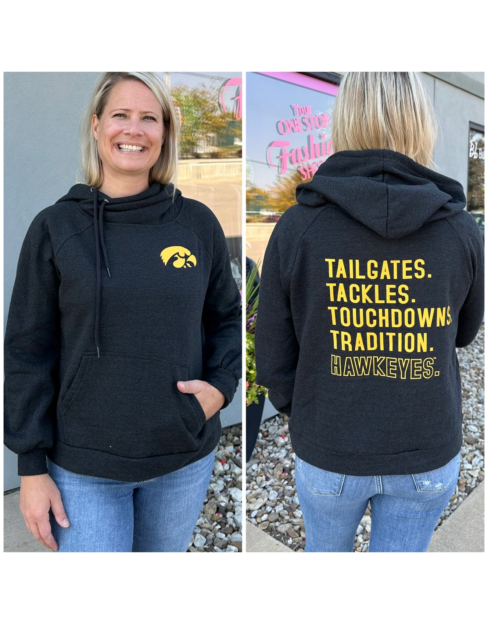 hawkeyes black hooded sweatshirt