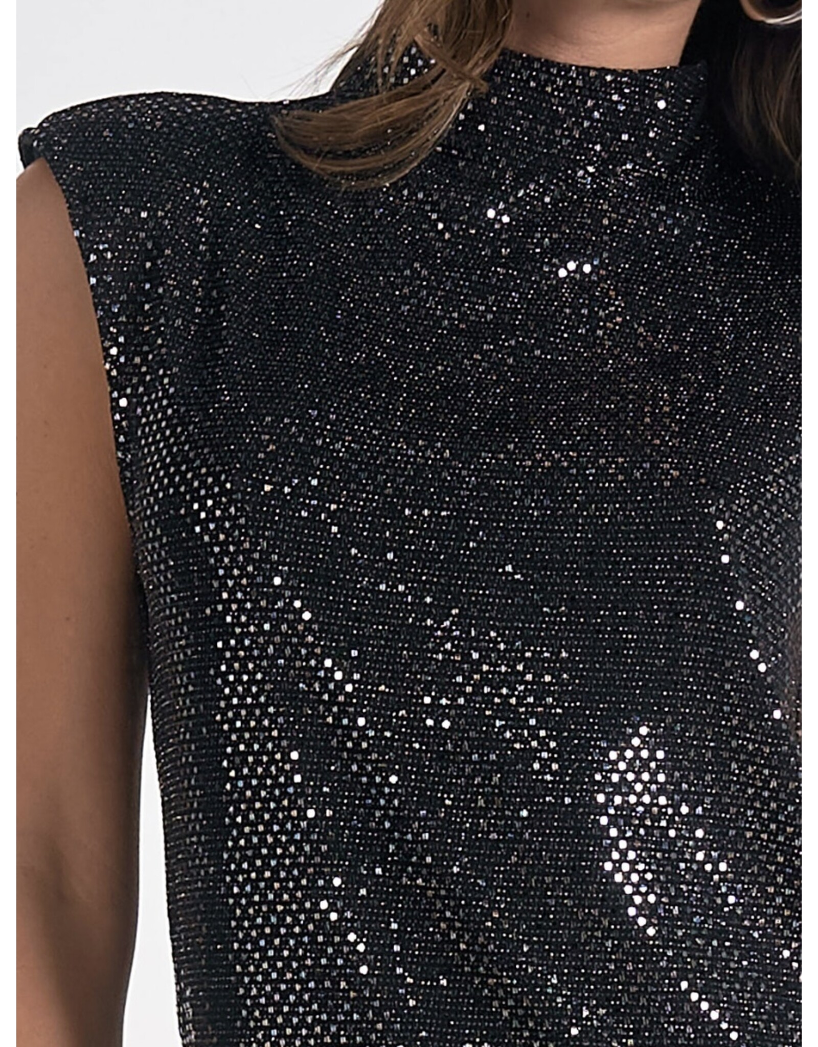 Elan elan Black mock neck cap slv top