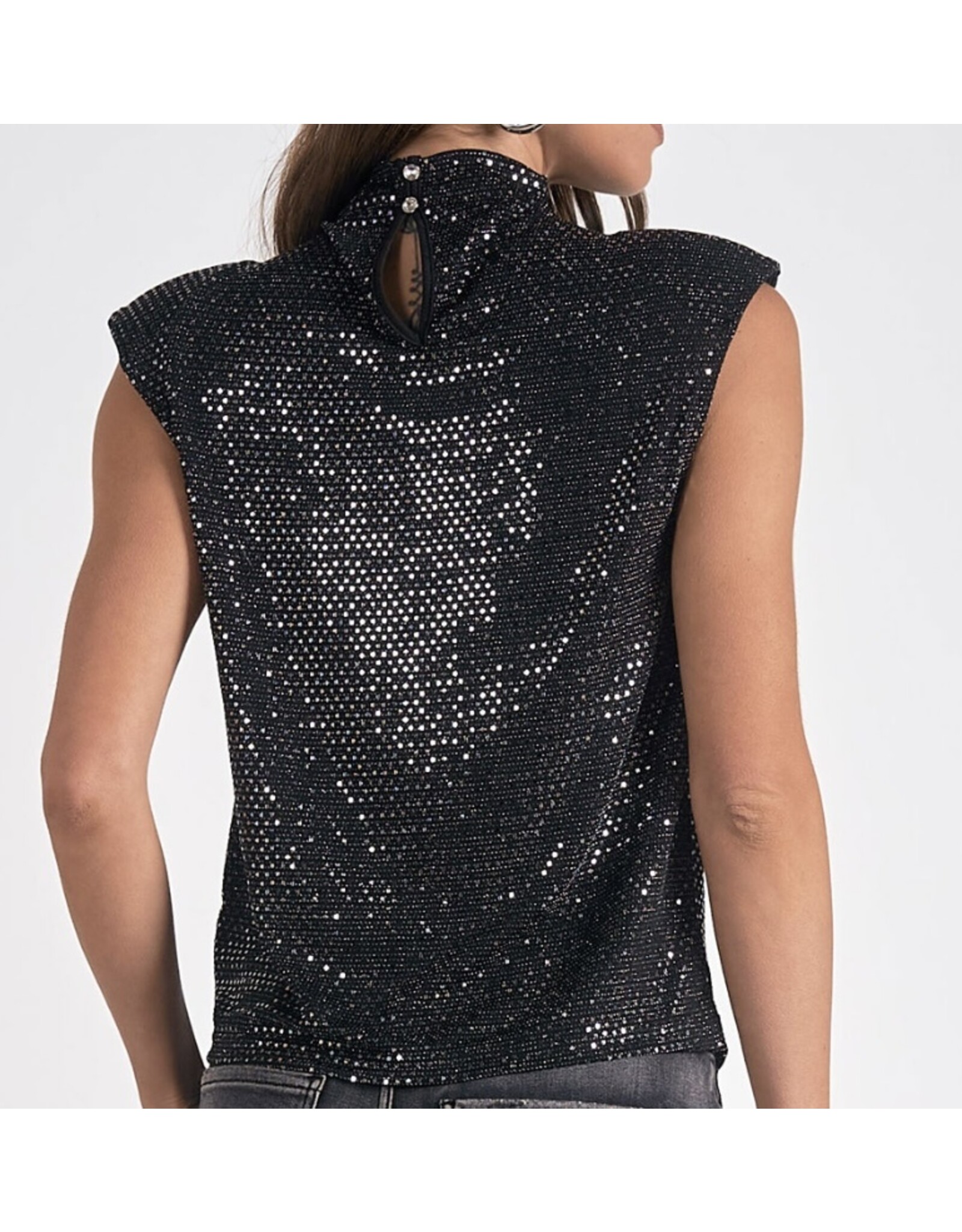 Elan elan Black mock neck cap slv top