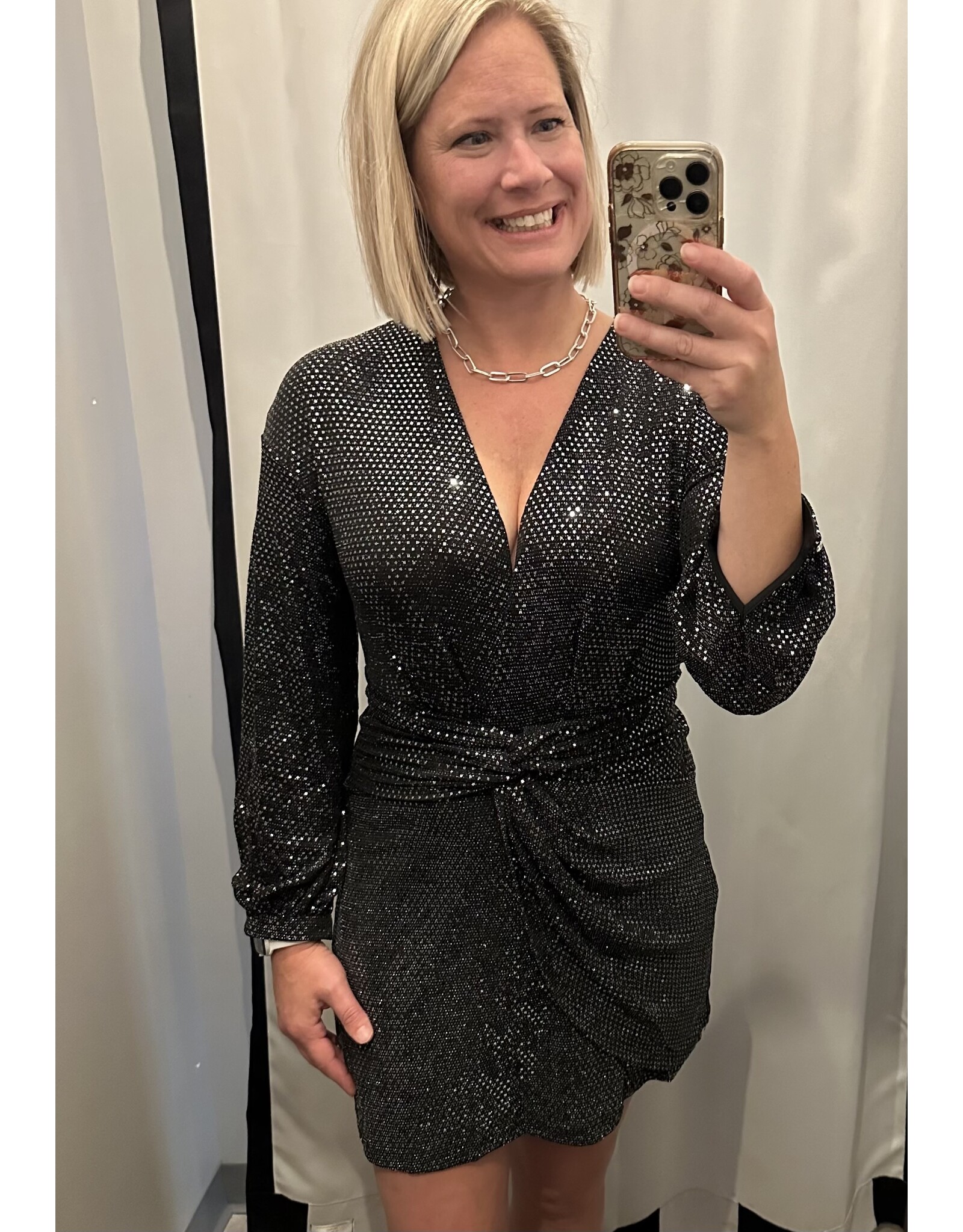 Elan elan black long sleeve sparkle dress