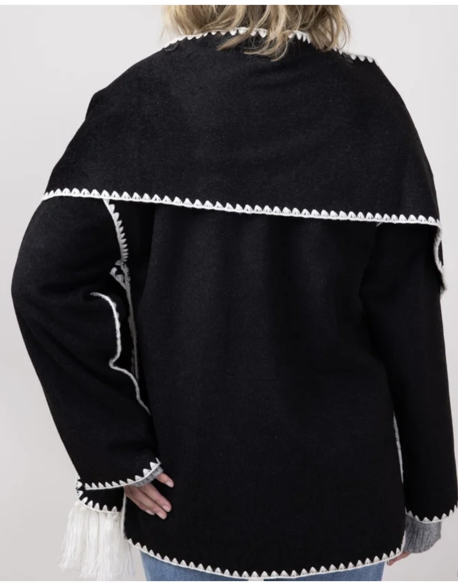 Elan Blanket Stitch Jacket w/ Detachable Scarf