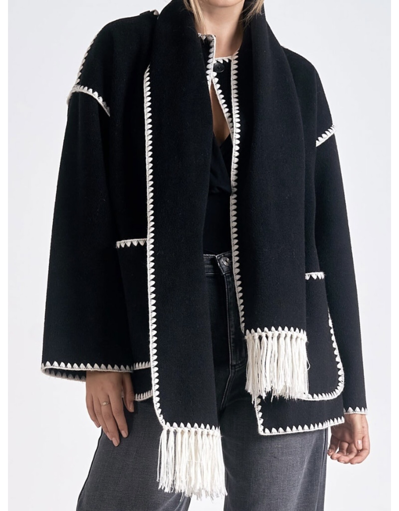 Elan Blanket Stitch Jacket w/ Detachable Scarf