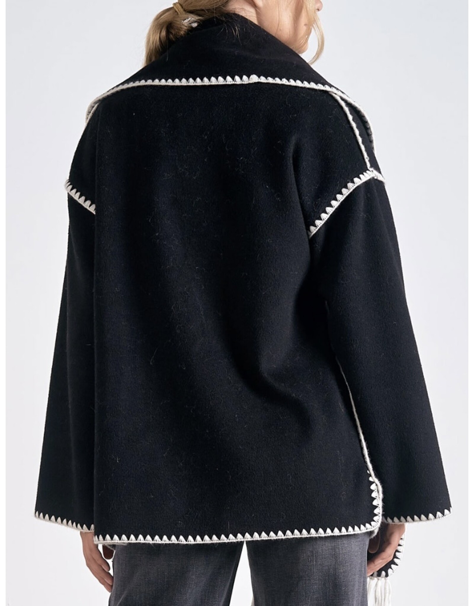 Elan Blanket Stitch Jacket w/ Detachable Scarf