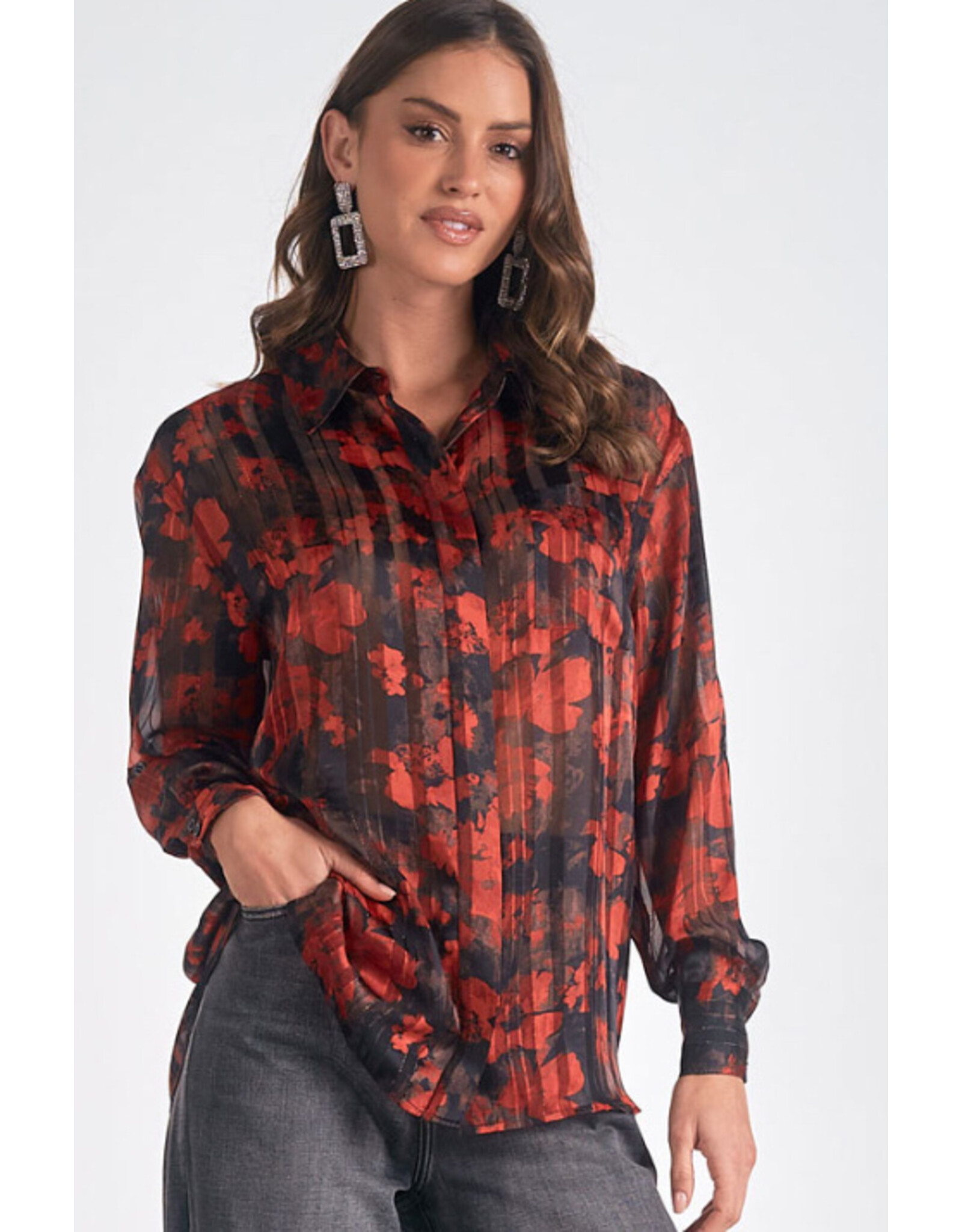 Elan Elan red floral blouse