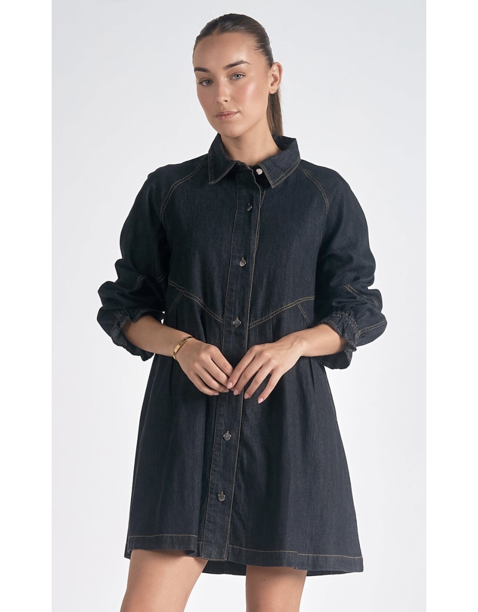 Elan Elan black denim flouncy dress