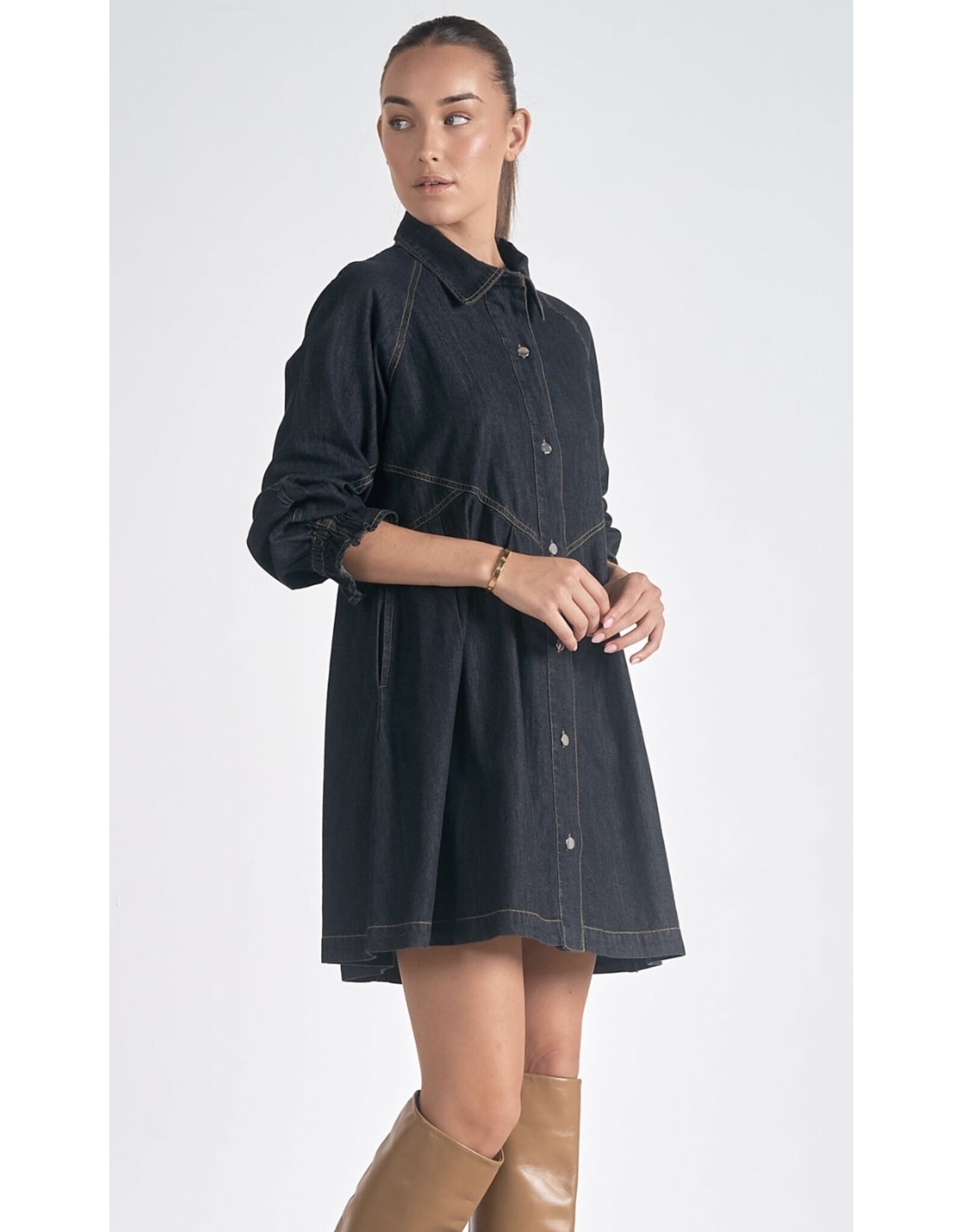 Elan Elan black denim flouncy dress