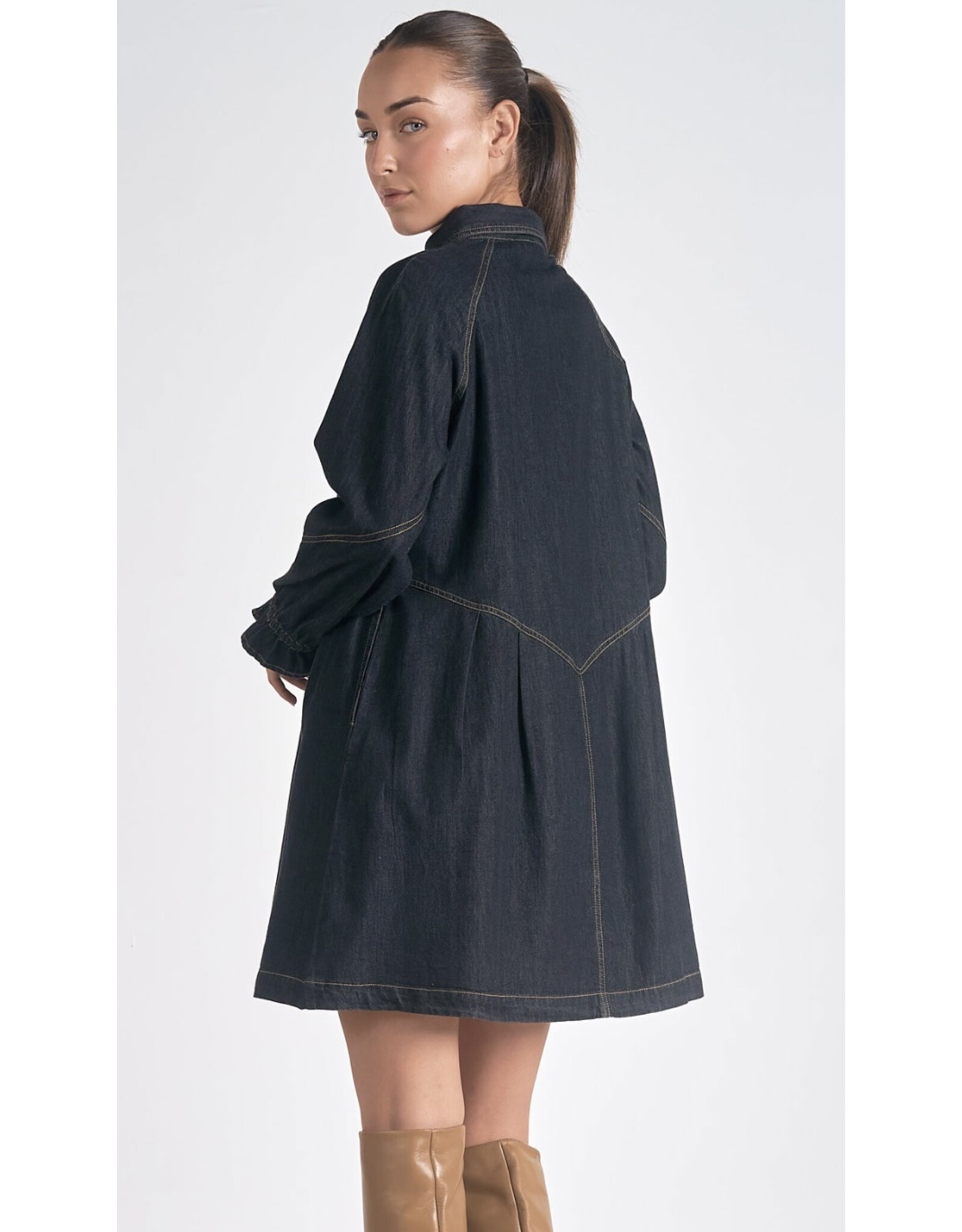 Elan Elan black denim flouncy dress
