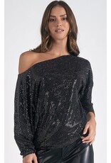 Elan Elan black sequin off shoulder top