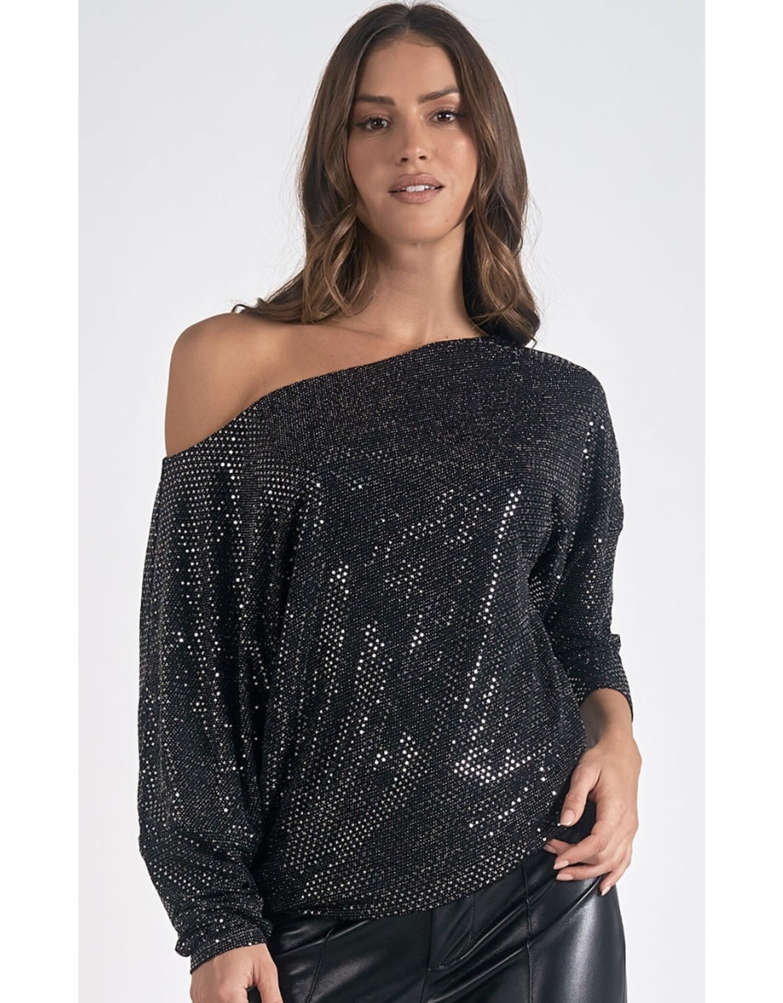 Elan Elan black sequin off shoulder top