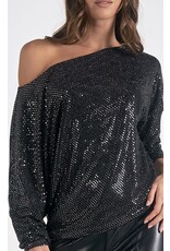 Elan Elan black sequin off shoulder top