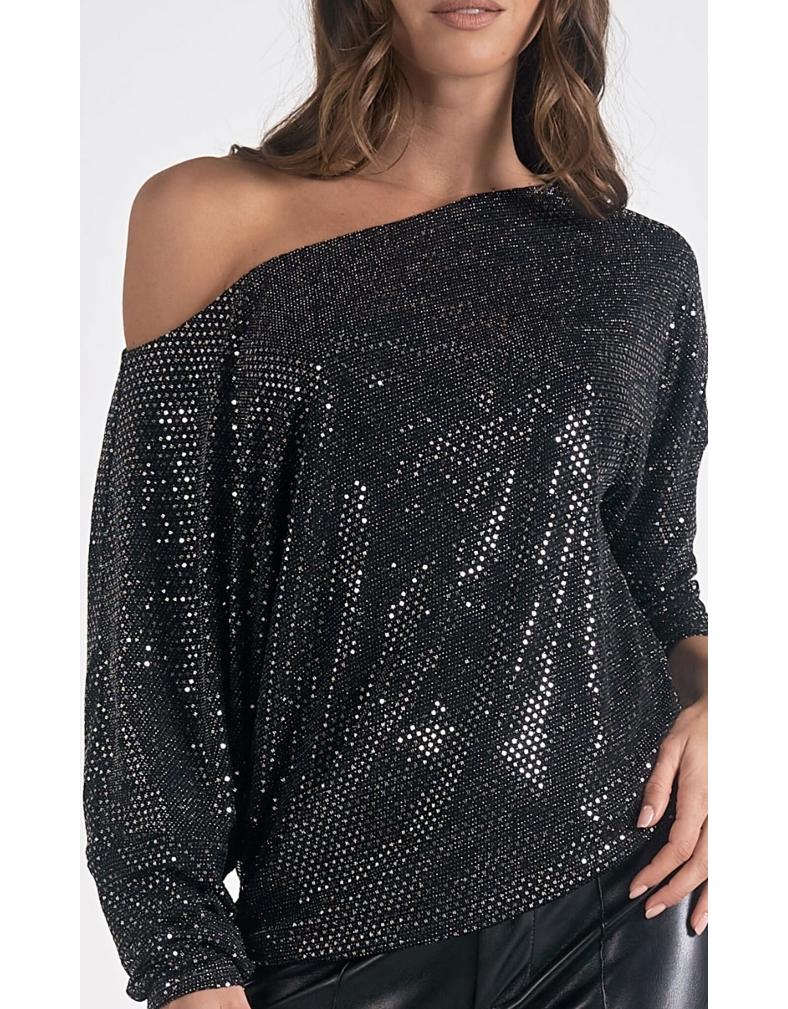 Elan Elan black sequin off shoulder top