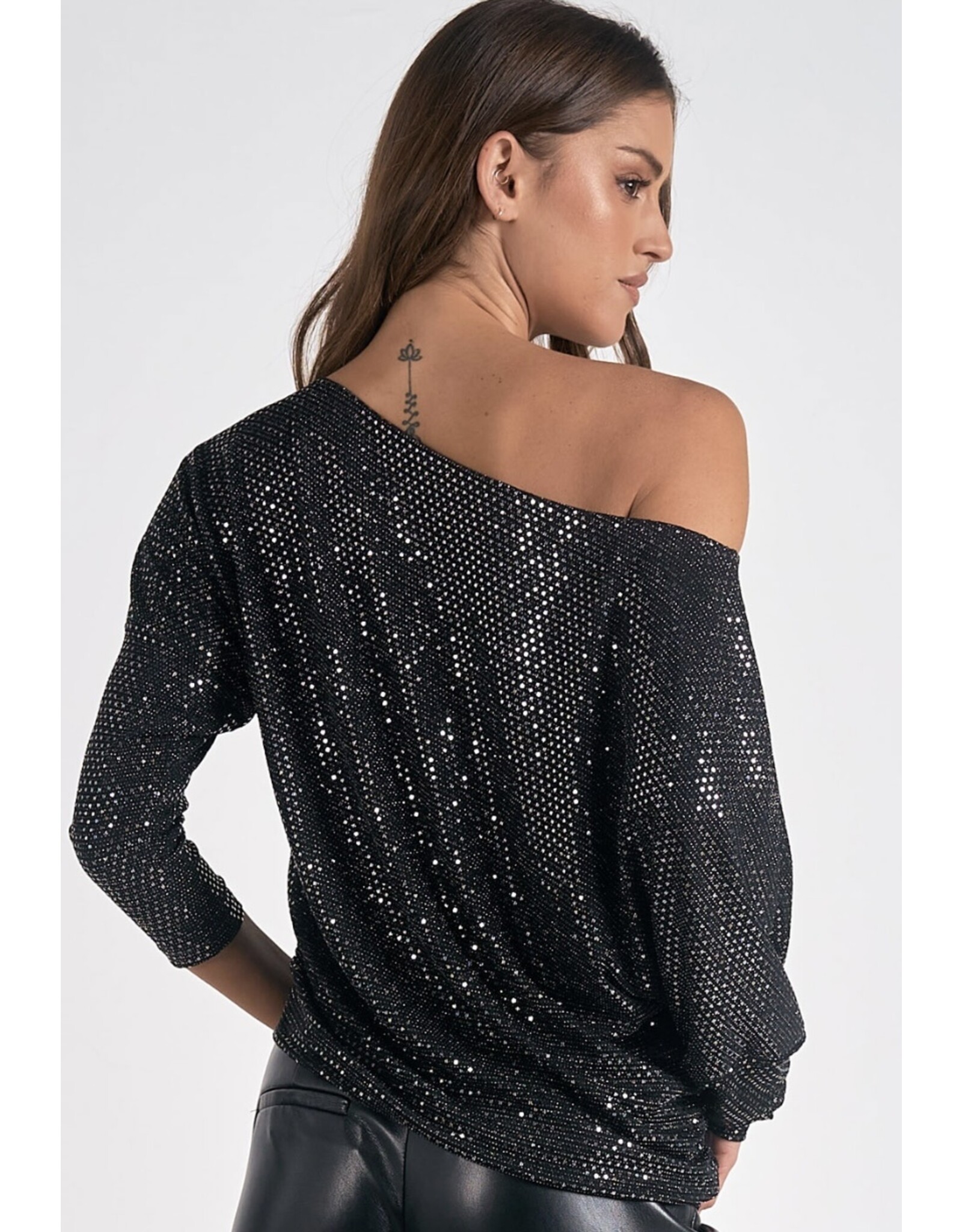Elan Elan black sequin off shoulder top
