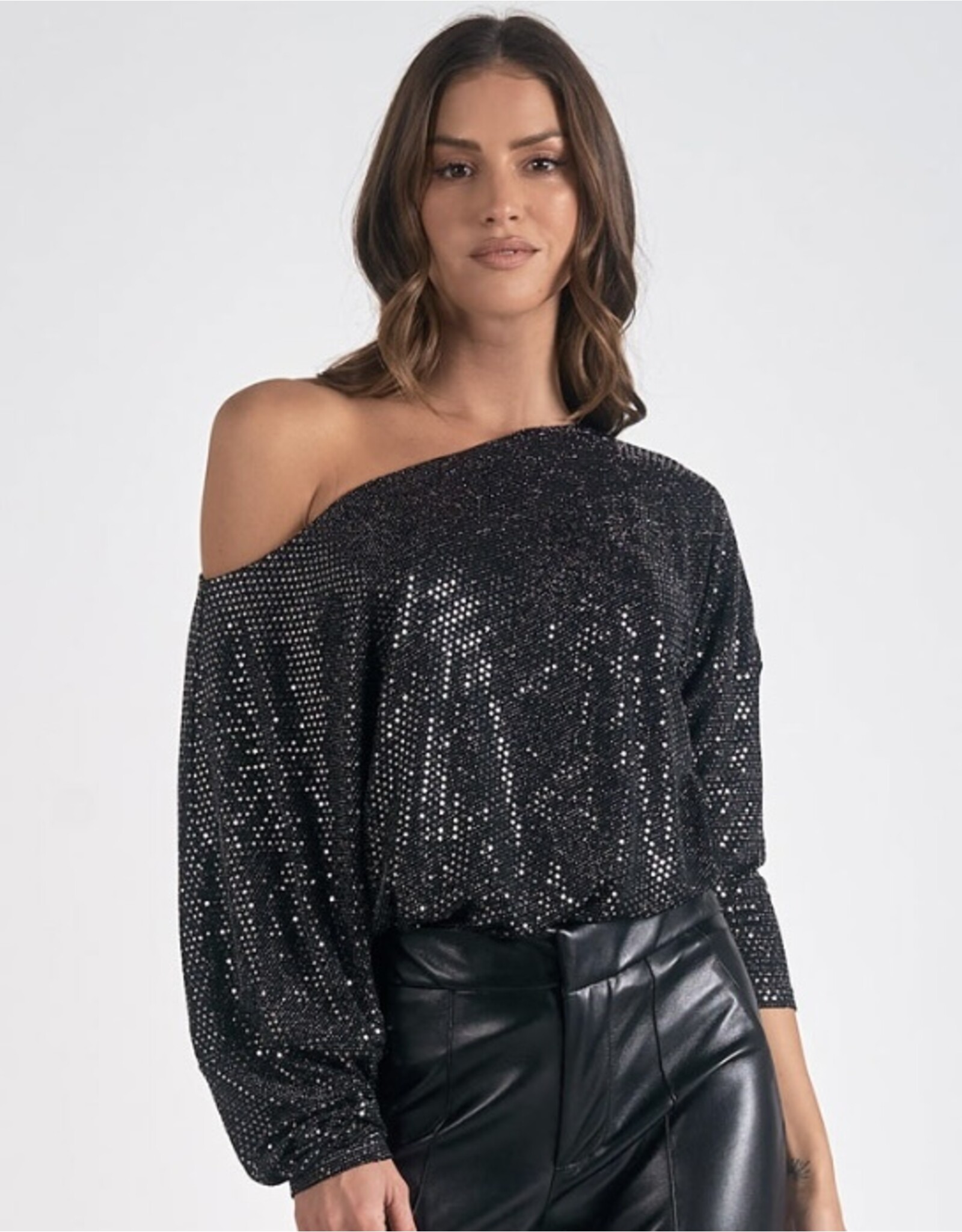 Elan Elan black sequin off shoulder top