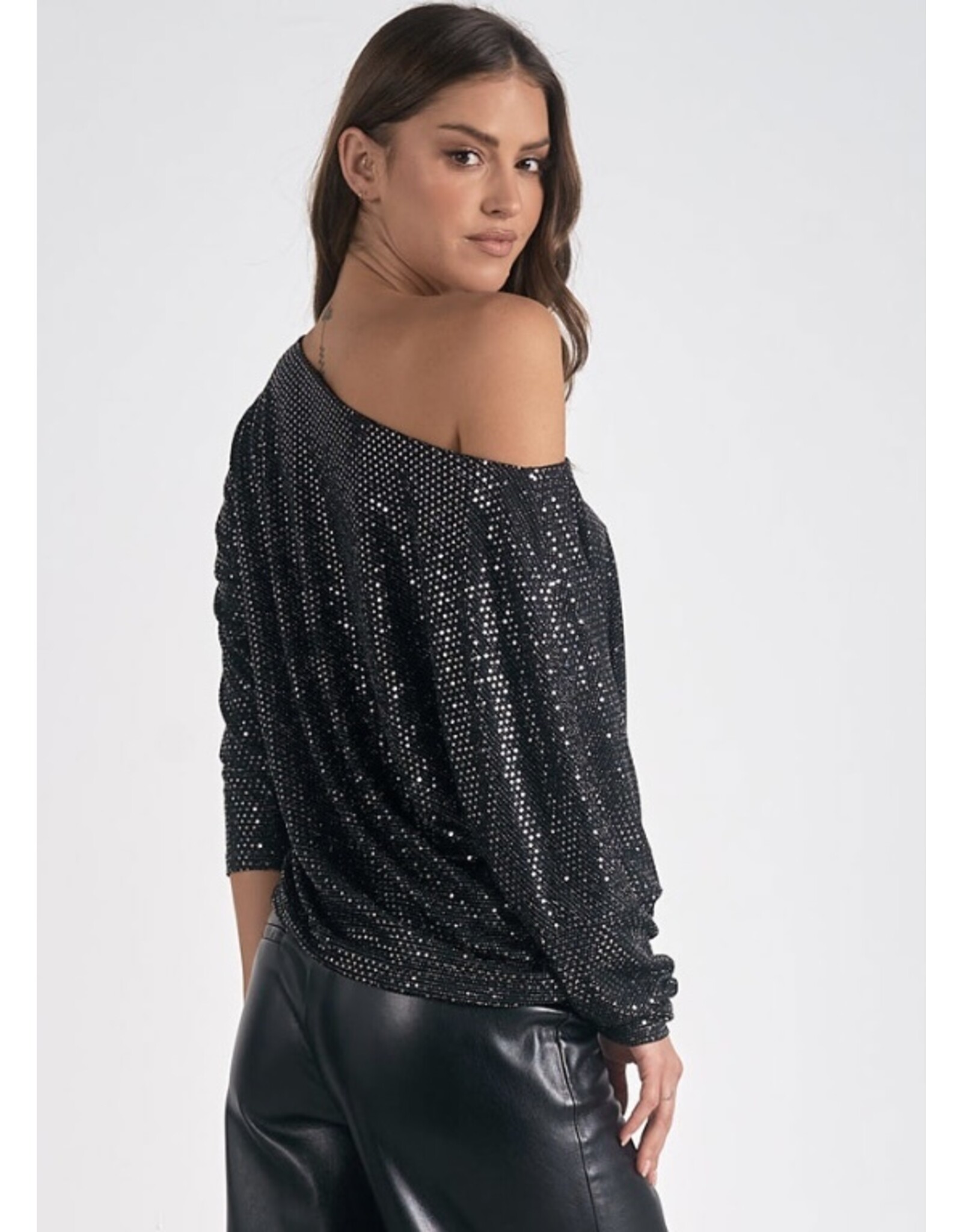 Elan Elan black sequin off shoulder top