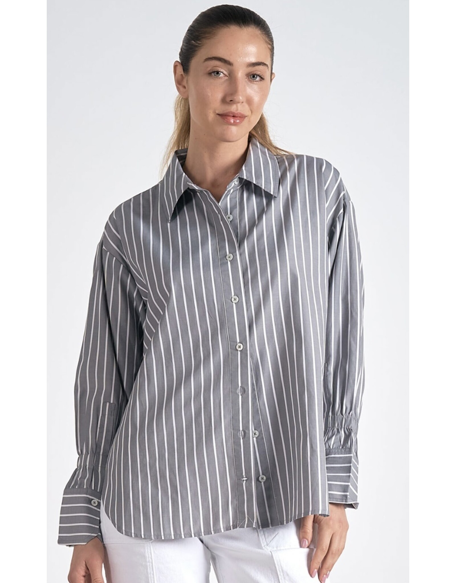 Elan Elan grey & white stripe blouse