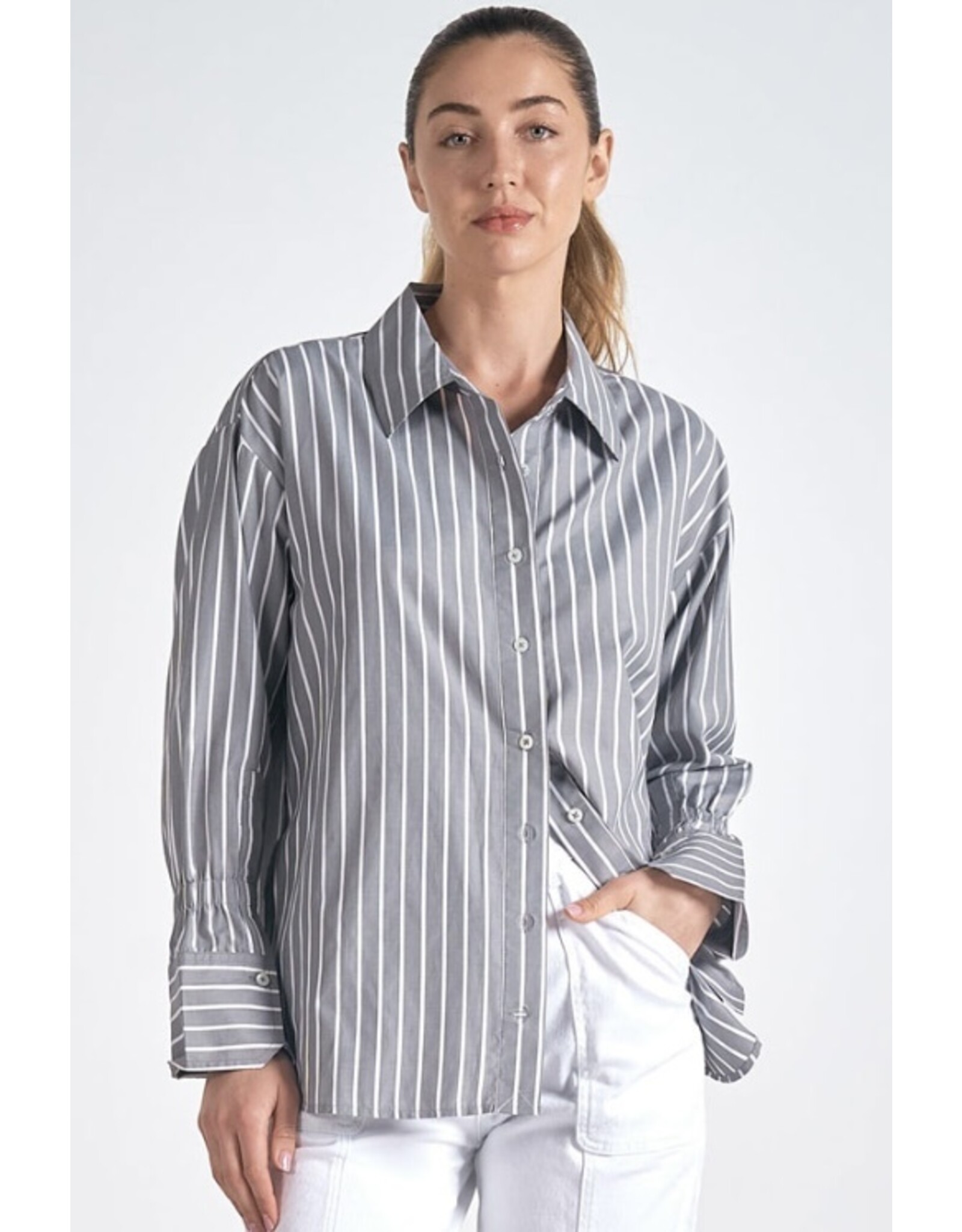 Elan Elan grey & white stripe blouse