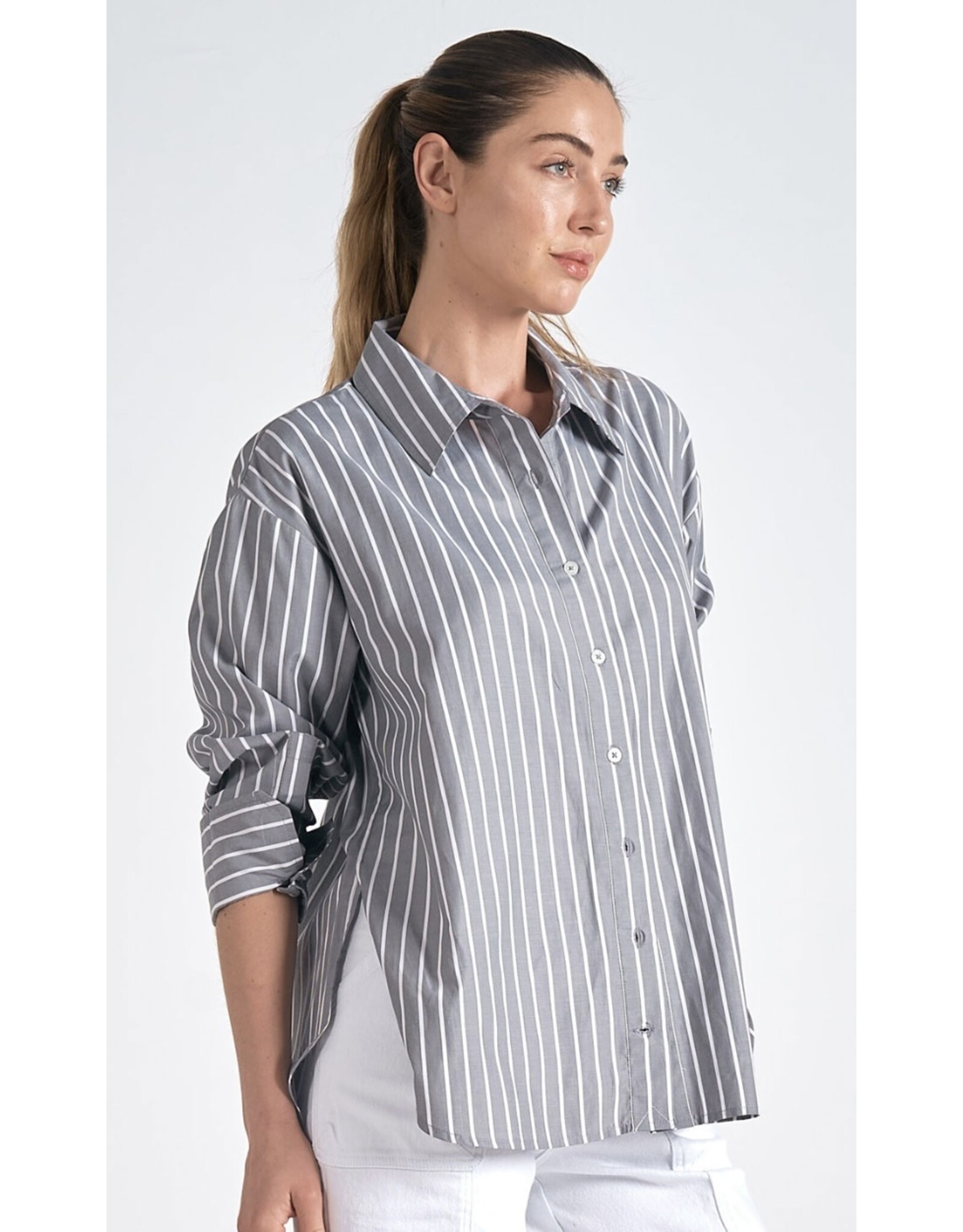 Elan Elan grey & white stripe blouse